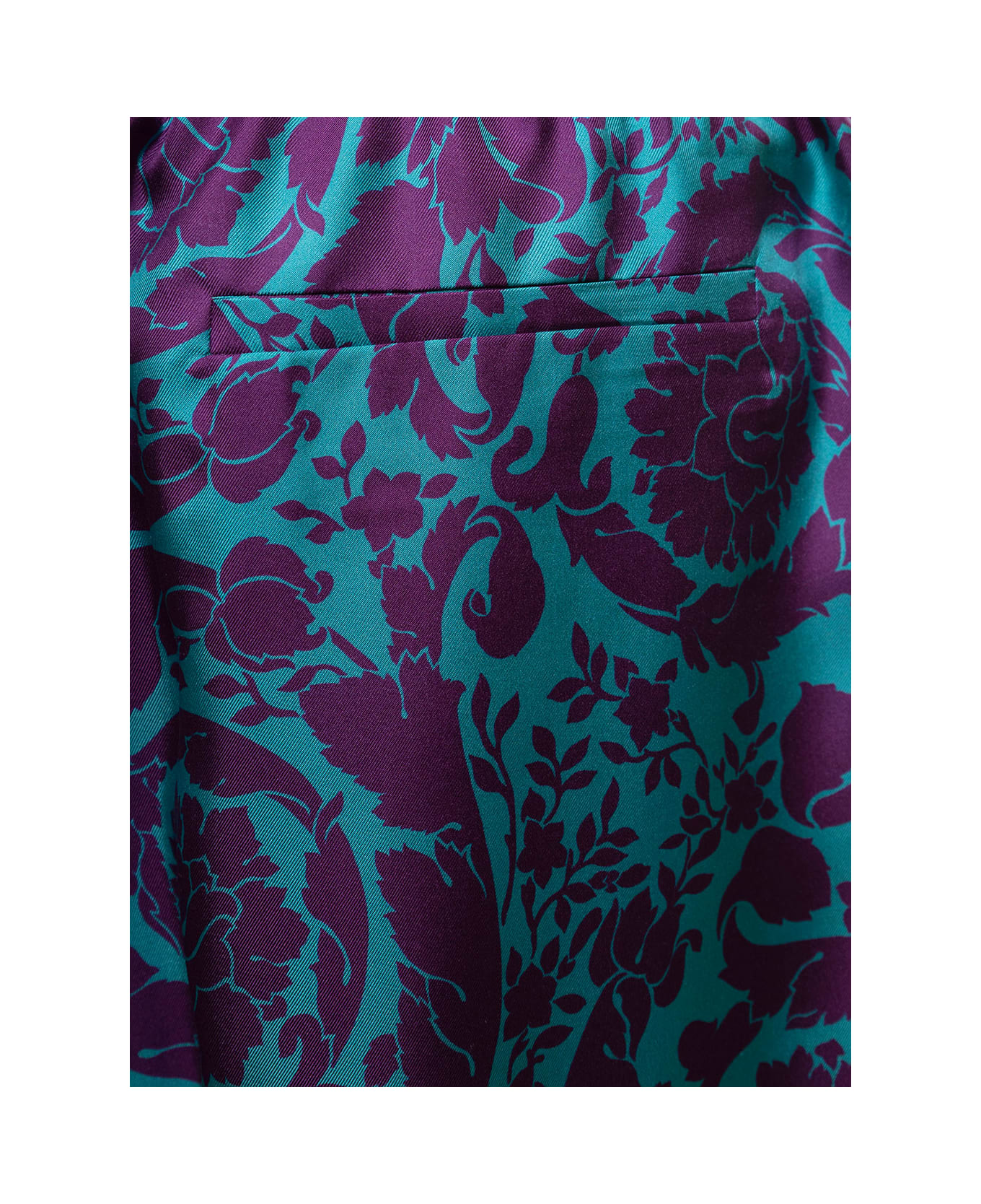 Versace Purple And Light Blue Bermuda In Silk Satin With Allover Barocco Pattern Versace Man - Violet
