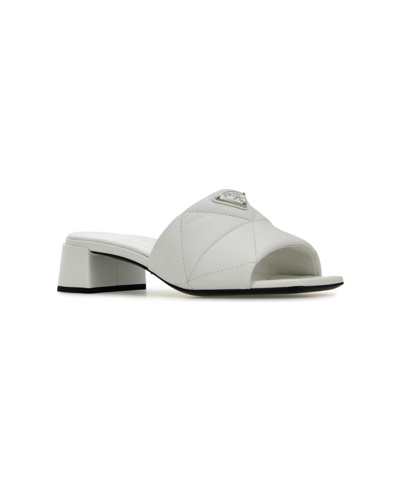 Prada White Nappa Leather Mules - BIANCO