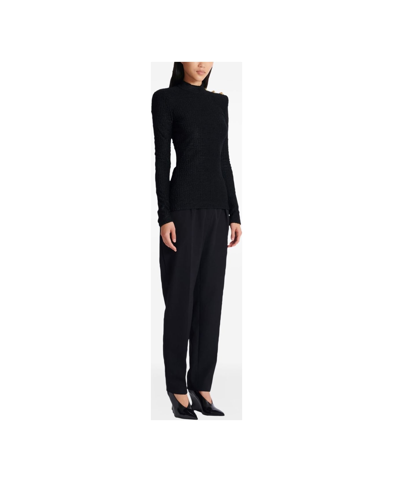 Balmain Monogram High-neck Top - Black