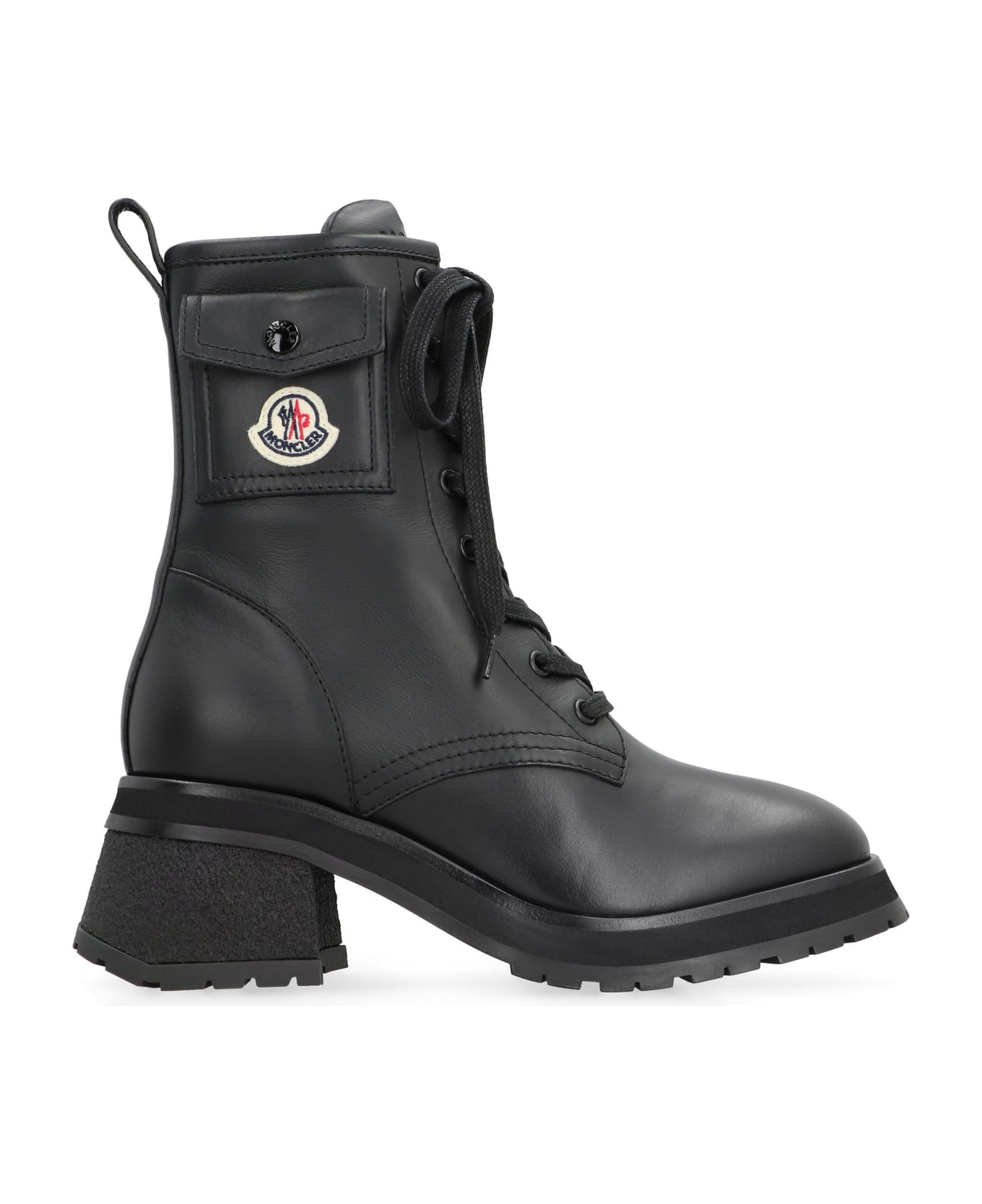 Moncler Gigi Lace-up Leather Ankle Boots - black