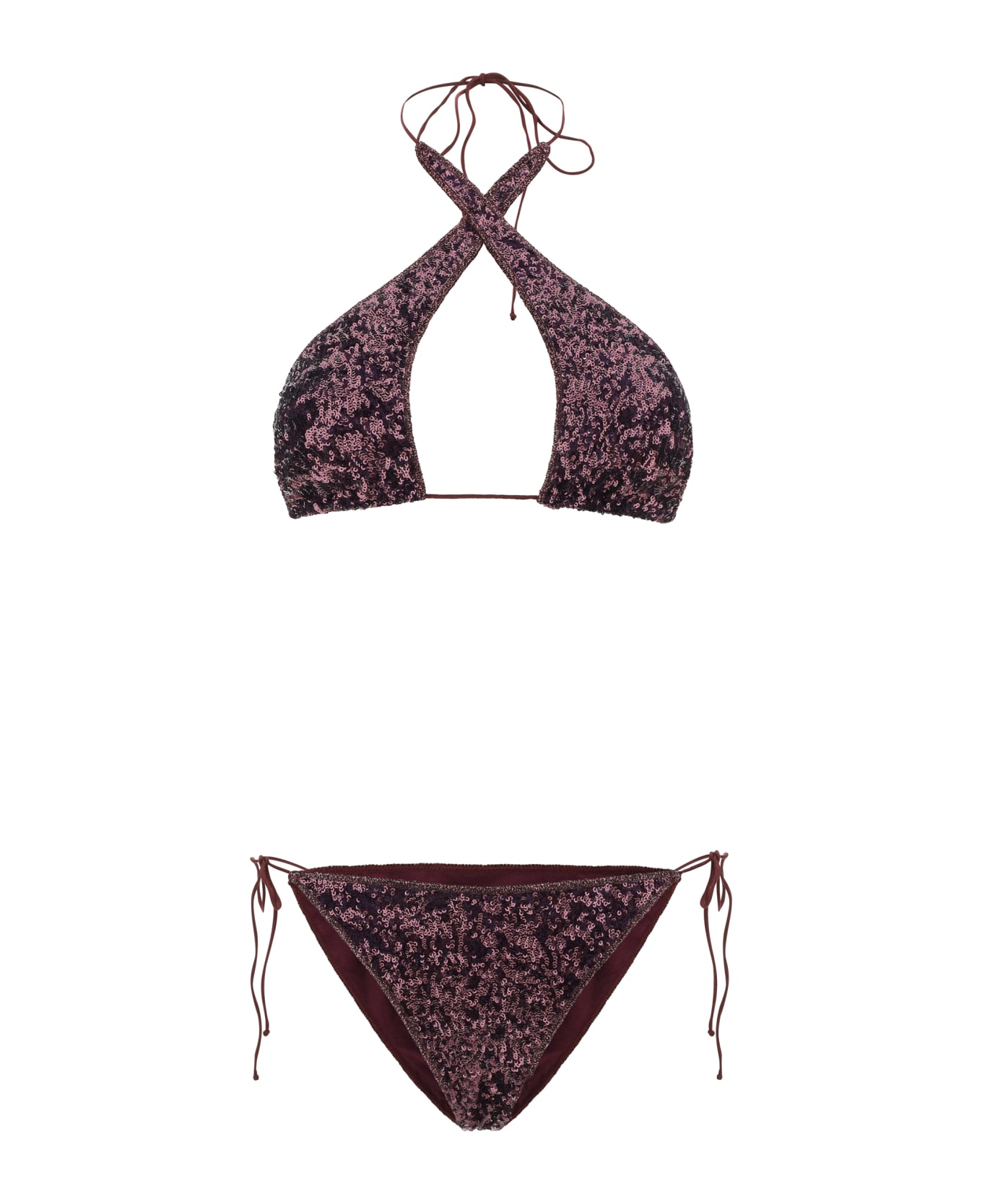 Oseree Paillettes Crossed Swimsuit - Plum