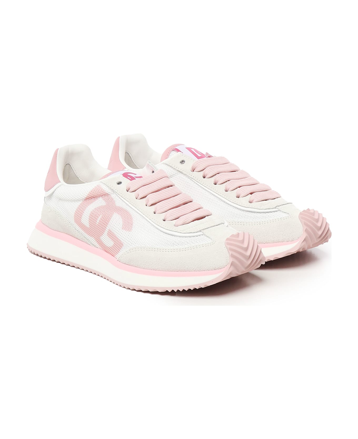 Dolce & Gabbana Sneaker Dg Cushion In Mix Di Materiali - WHITE, pink