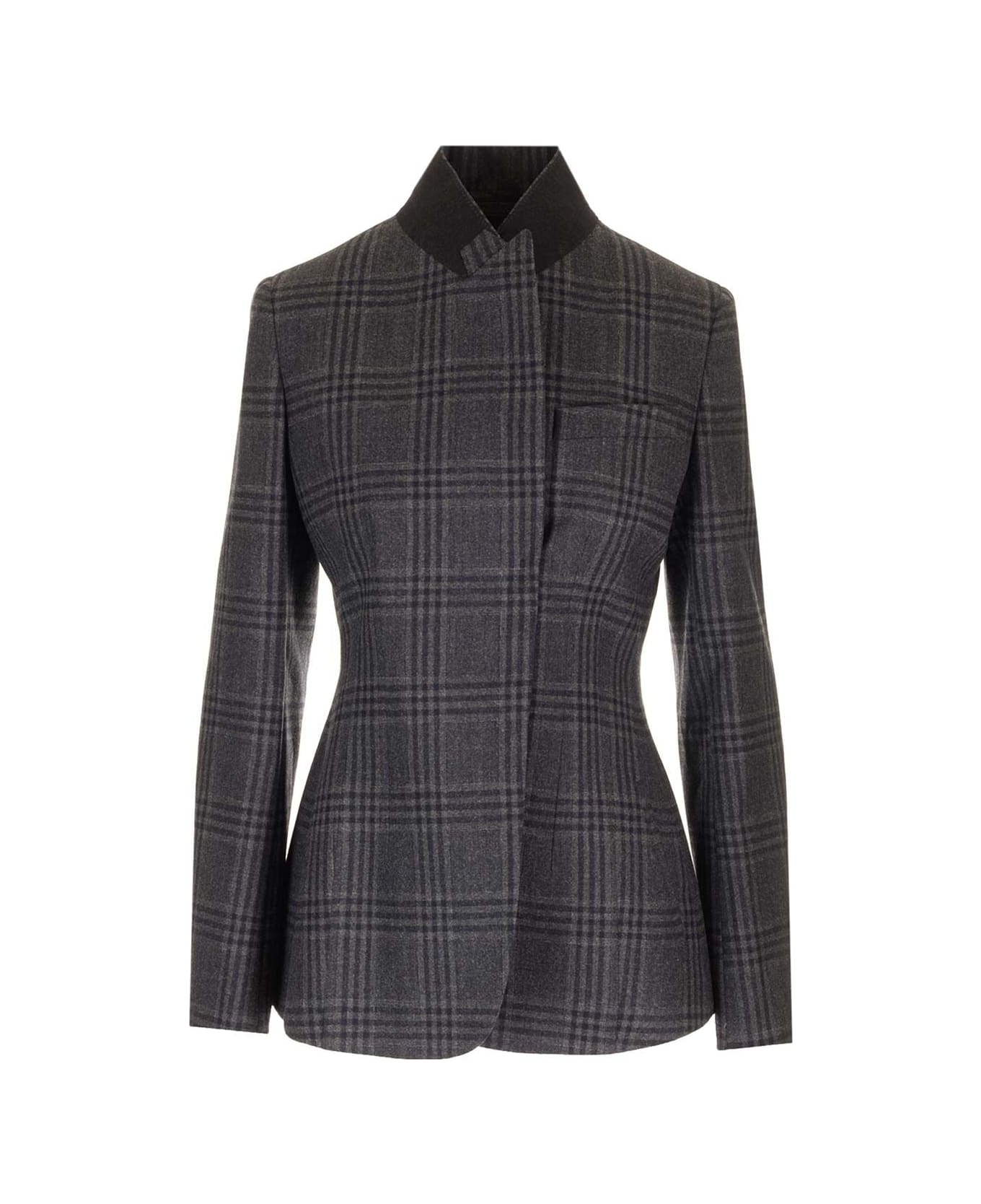 Fendi Tailored Blazer In Checked Wool - Grey