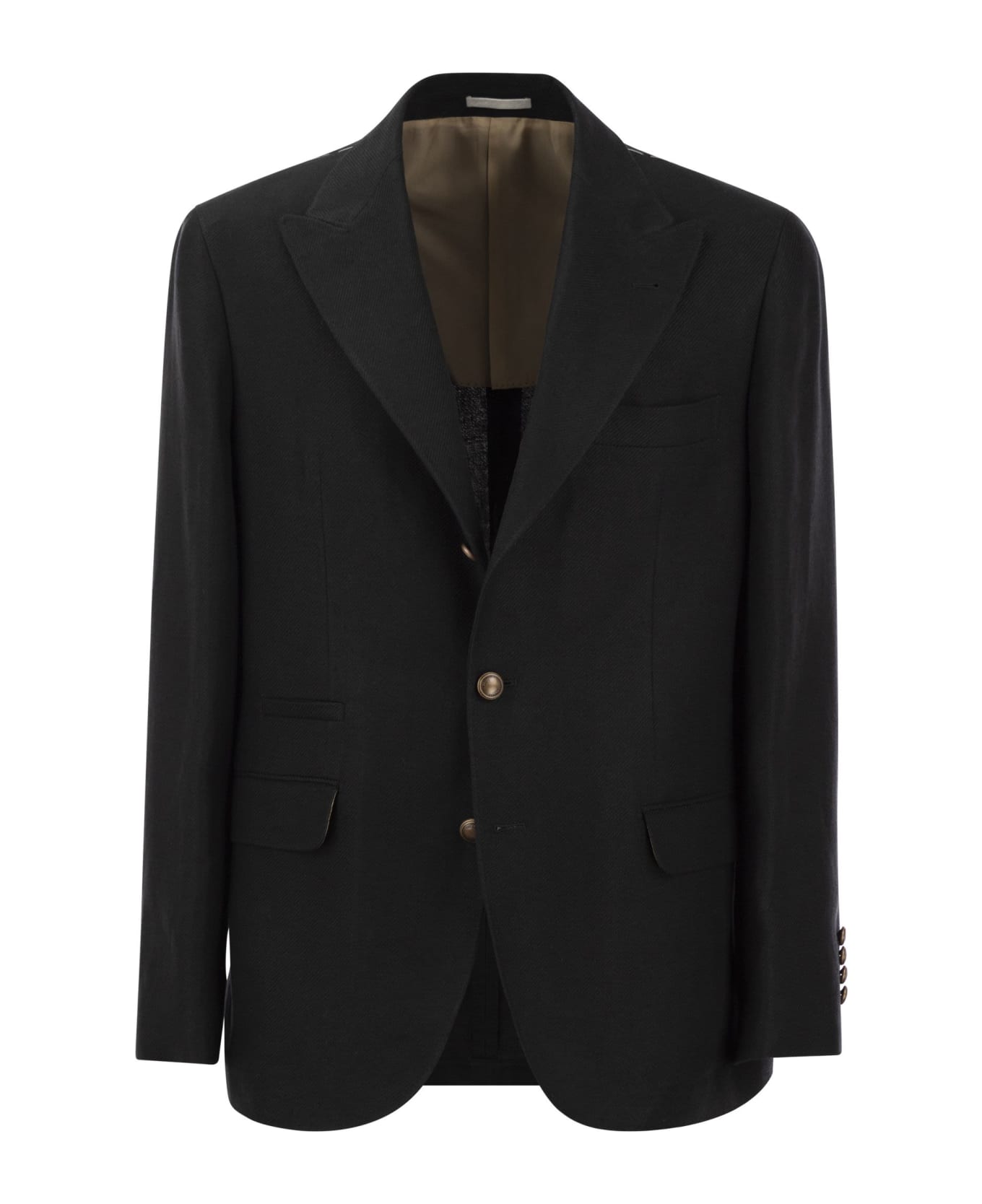 Brunello Cucinelli Linen, Wool And Silk Diagonal Deconstructed Jacket - Black