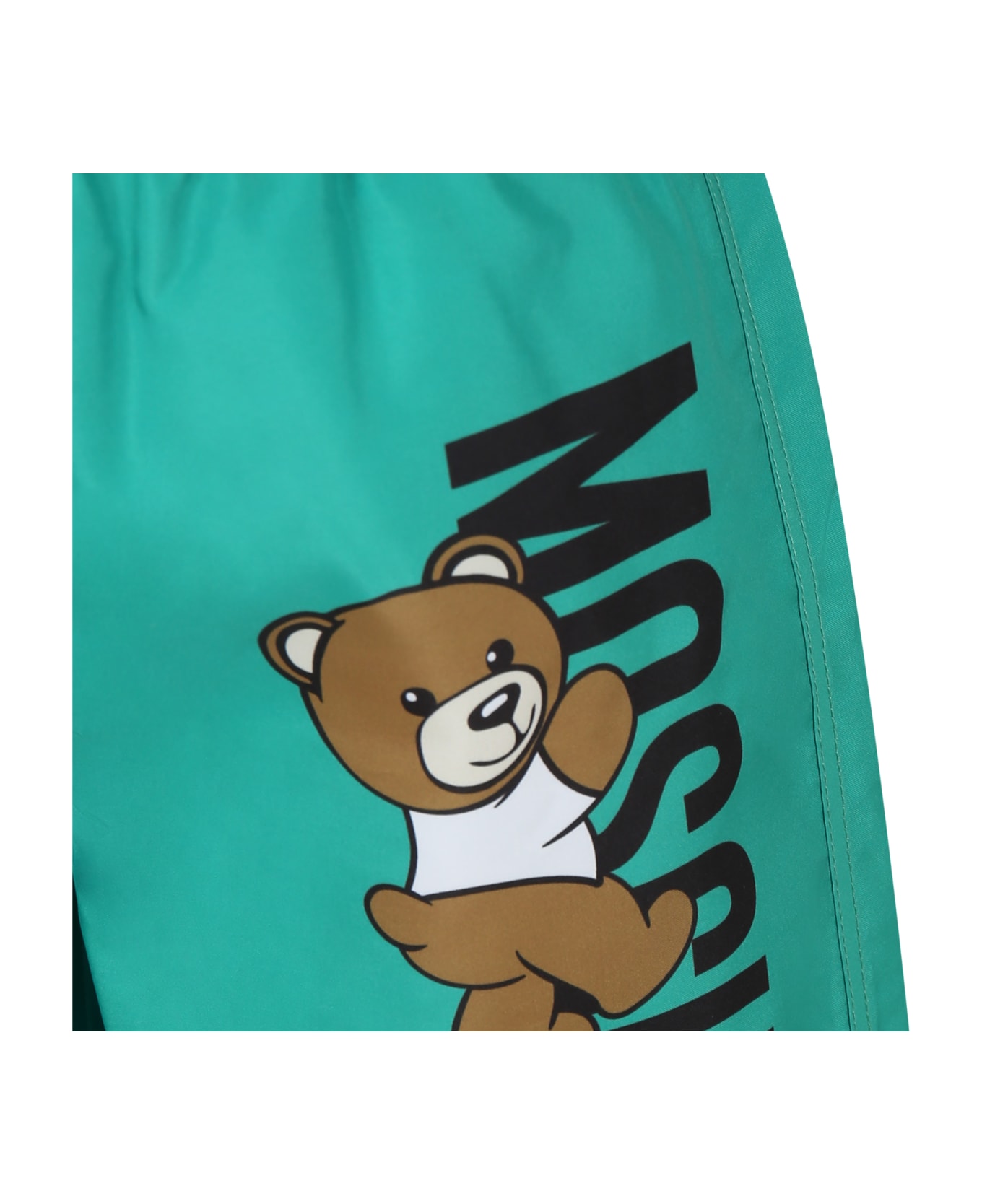 Moschino Green Swim Shorts For Boy With Teddy Bear And Logo - Green