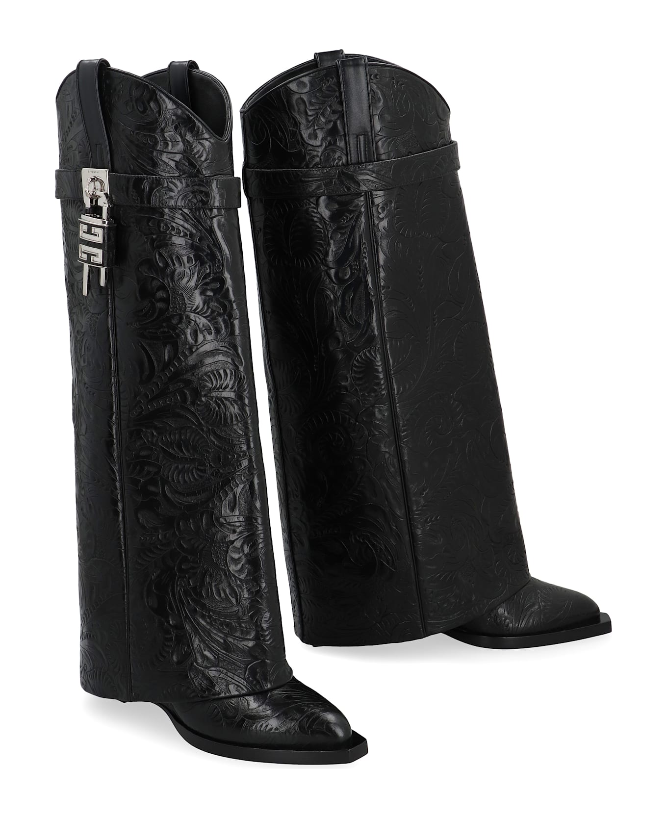 Givenchy Shark Lock Cowboy Leather Boots - black