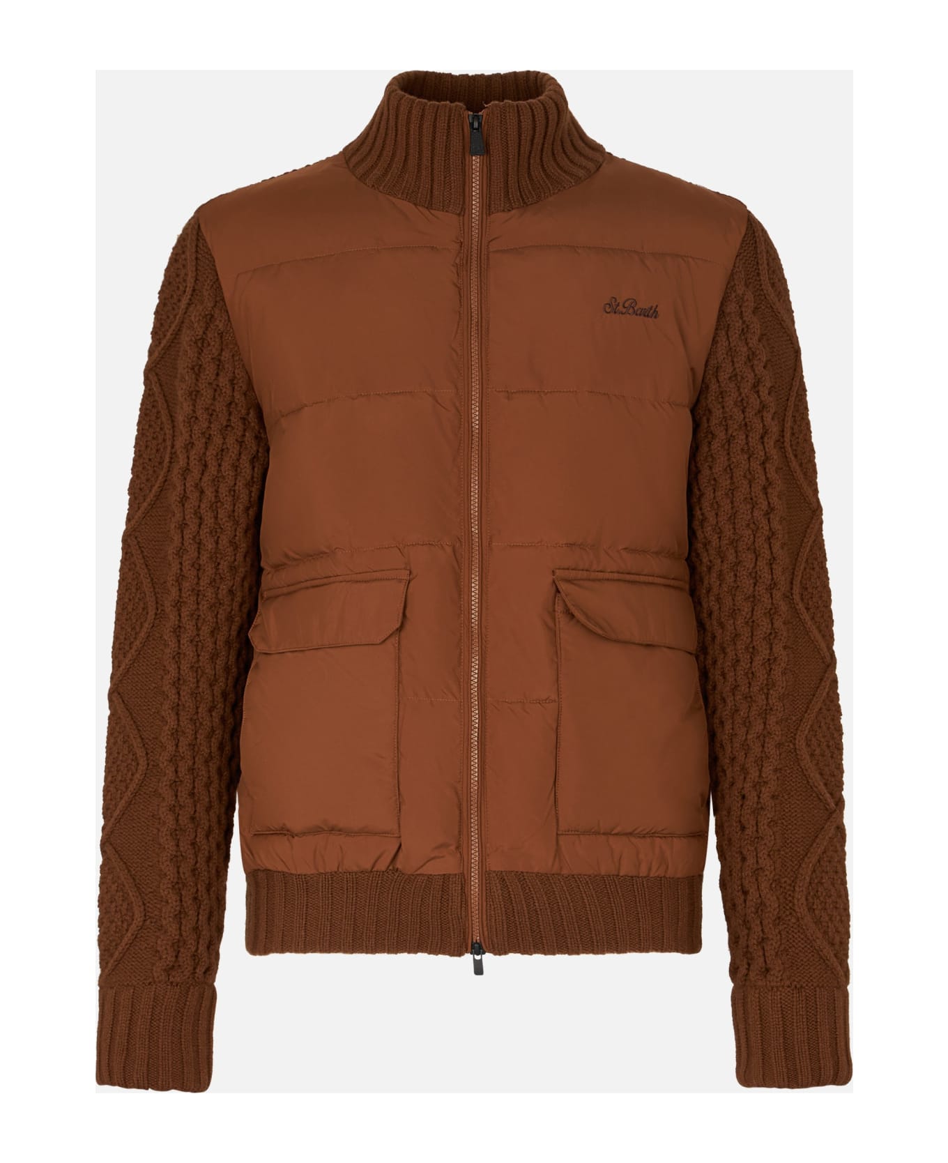 MC2 Saint Barth Man Brown Padded Jacket With Knitted Sleeves - BROWN