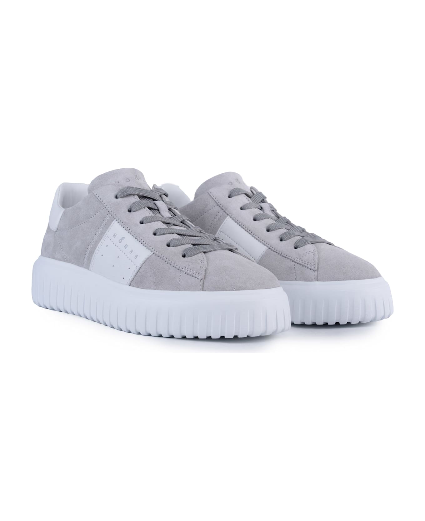 Hogan H-stripes Sneakers In Leather - Grigio