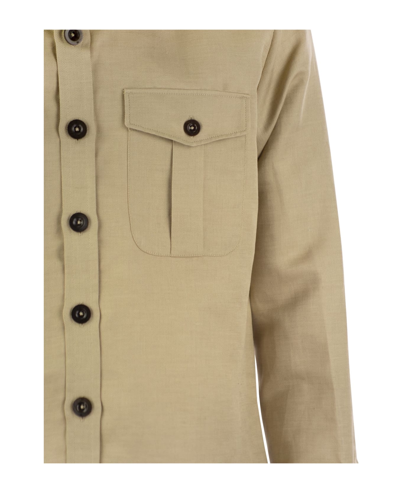 PT Torino Linen And Cotton Safari Shirt - Beige