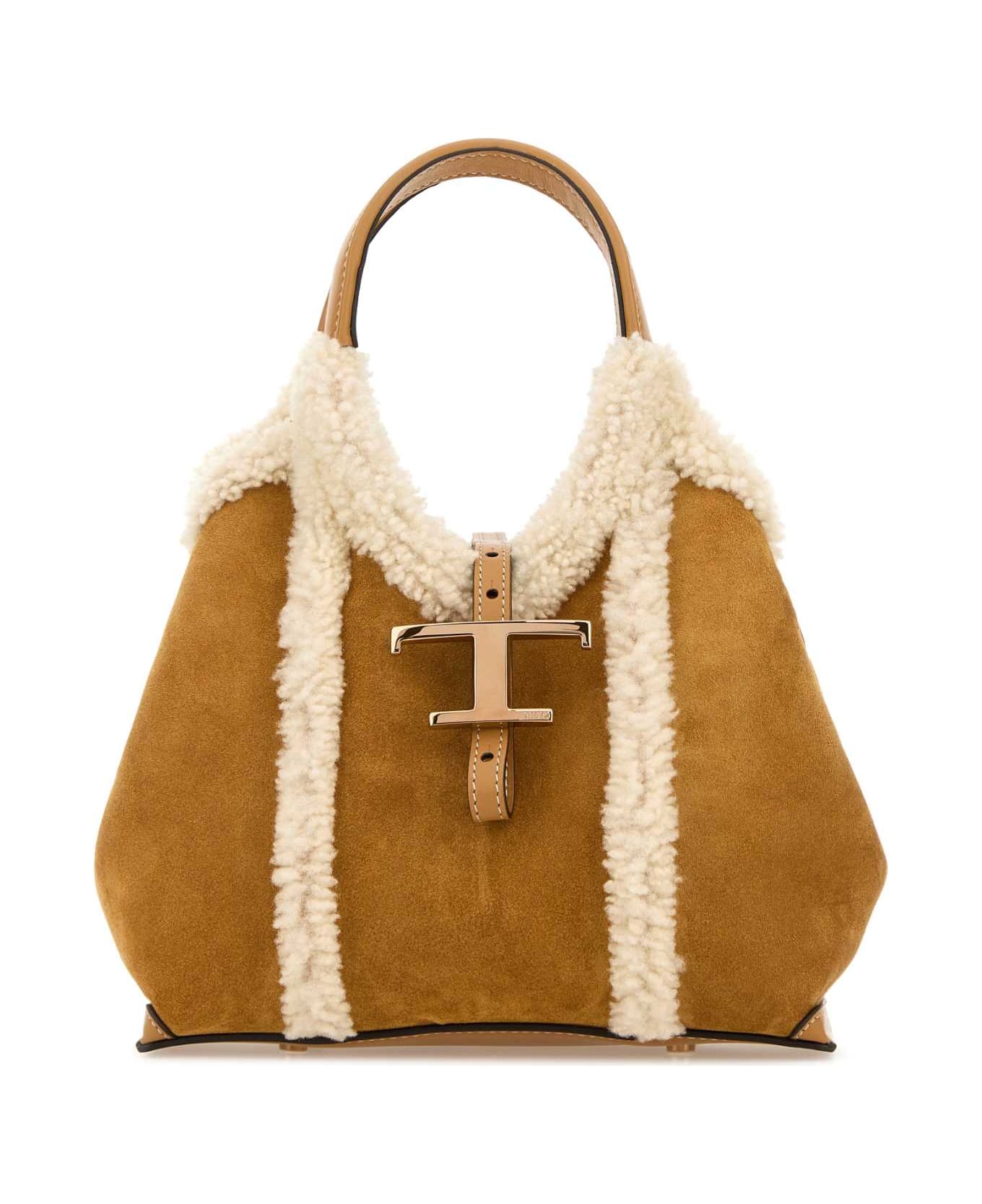 Tod's Beige Suede T Timeless Handbag - 4L56