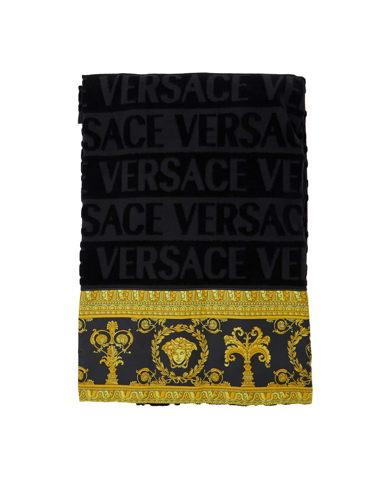 Versace Black Towel Set With Barocco Print In Cotton Home - Black