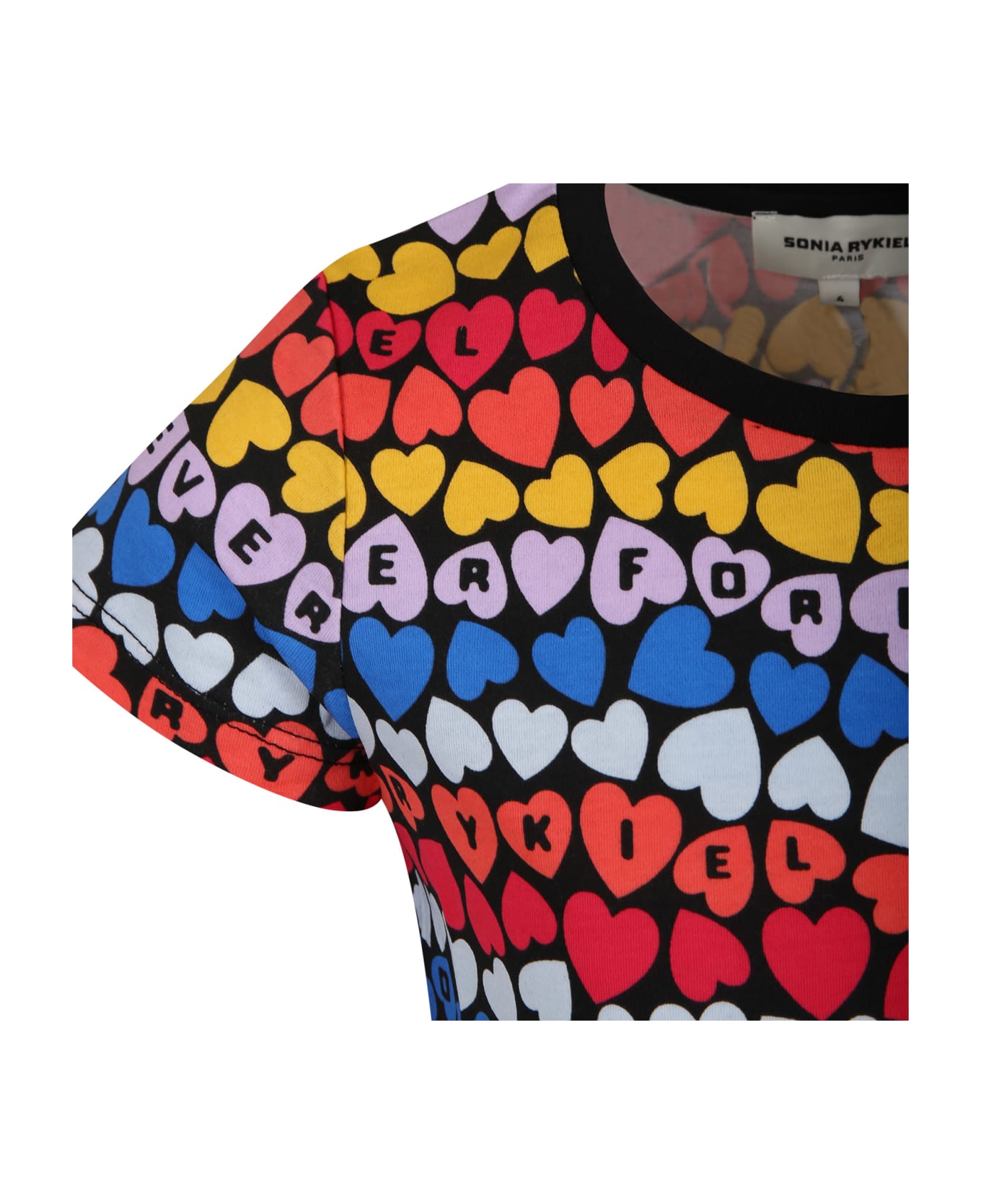 Rykiel Enfant T-shirt Multicolore Pour Fille Avec Coeurs Et Logo - Multicolor