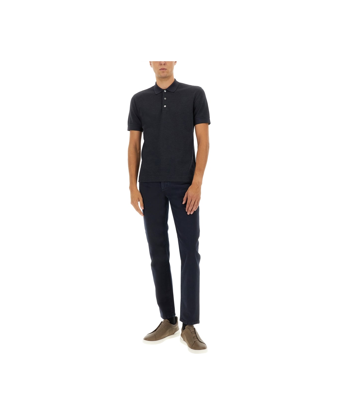 Zegna Cotton Blend Polo Shirt - BLACK