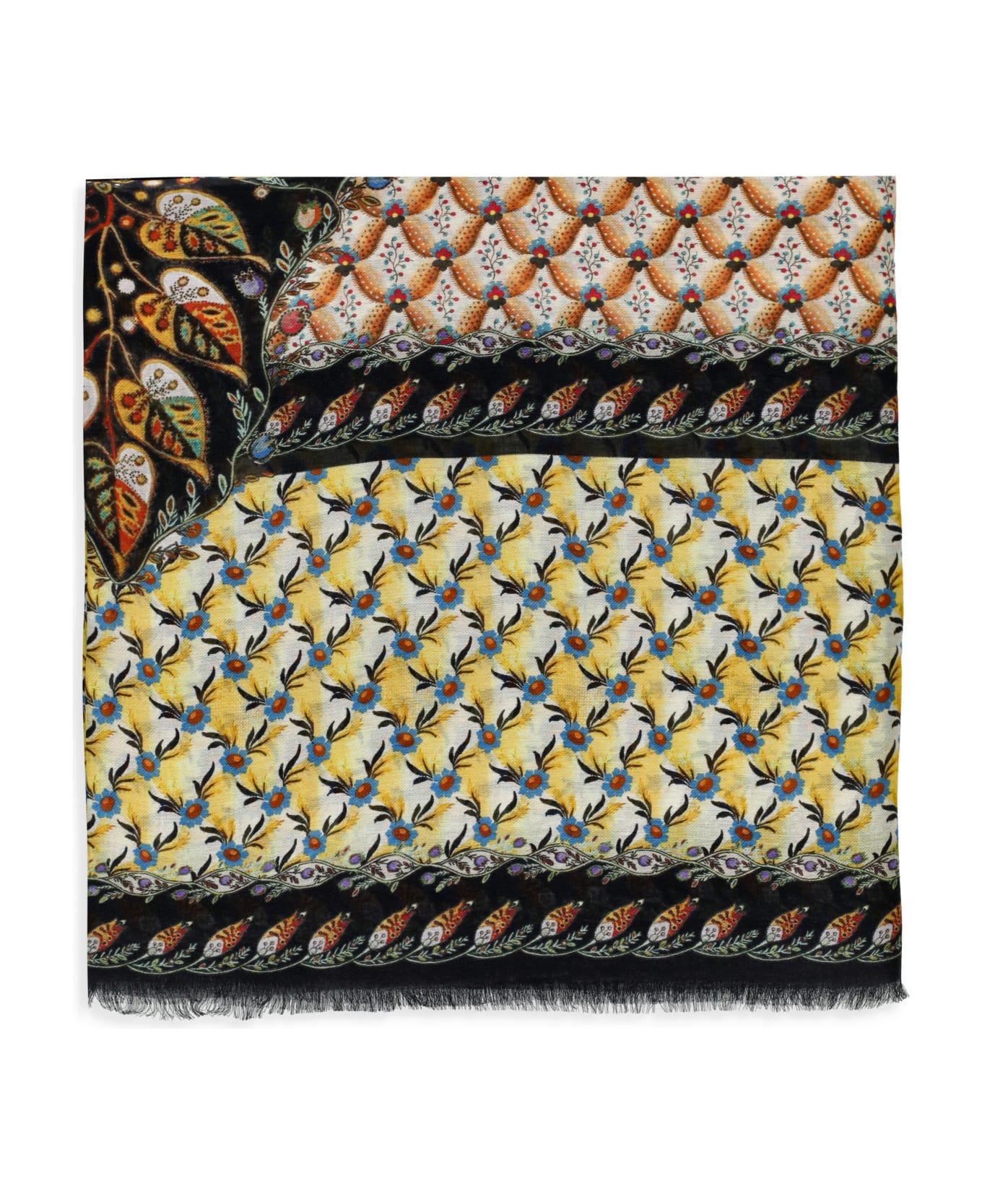 Etro Yellow Shawl With Floral Print And Beading - MultiColour