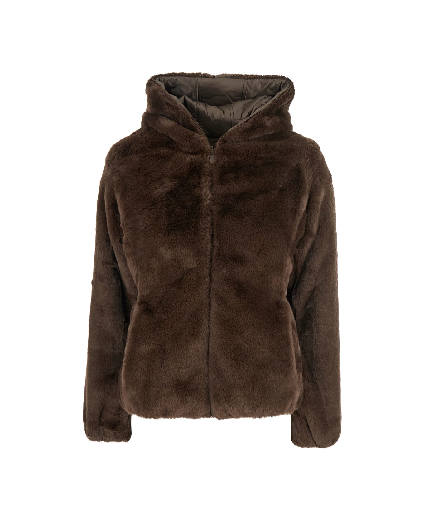 Save the Duck 
laila
 Brown Down Jacket With Hood I N Ecofur Woman - Brown