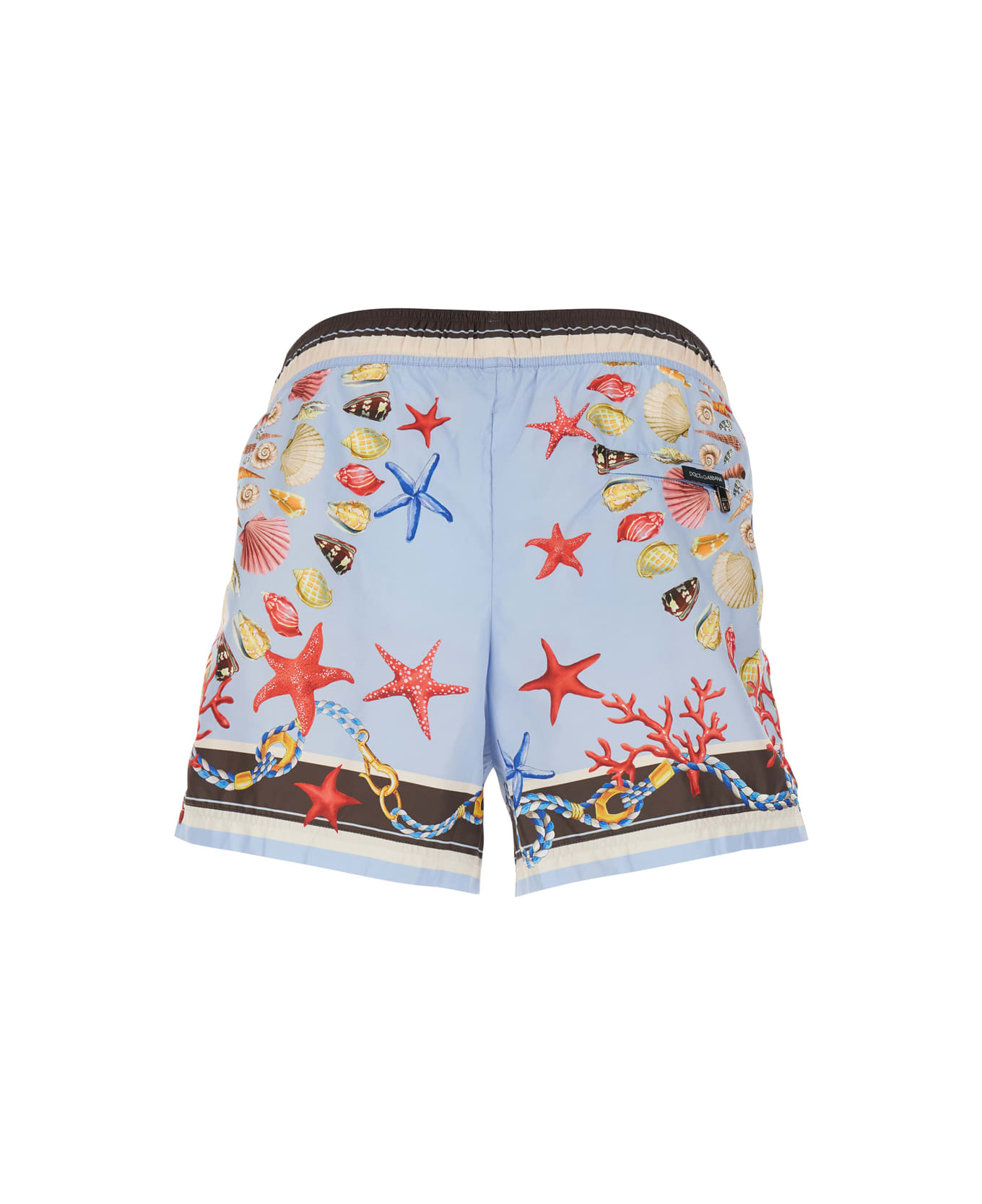 Dolce 
Gabbana Light Blue Swim Shorts With Drawstring Elastic Waist And All-over Print In Tech Fabric Man - Light blue
