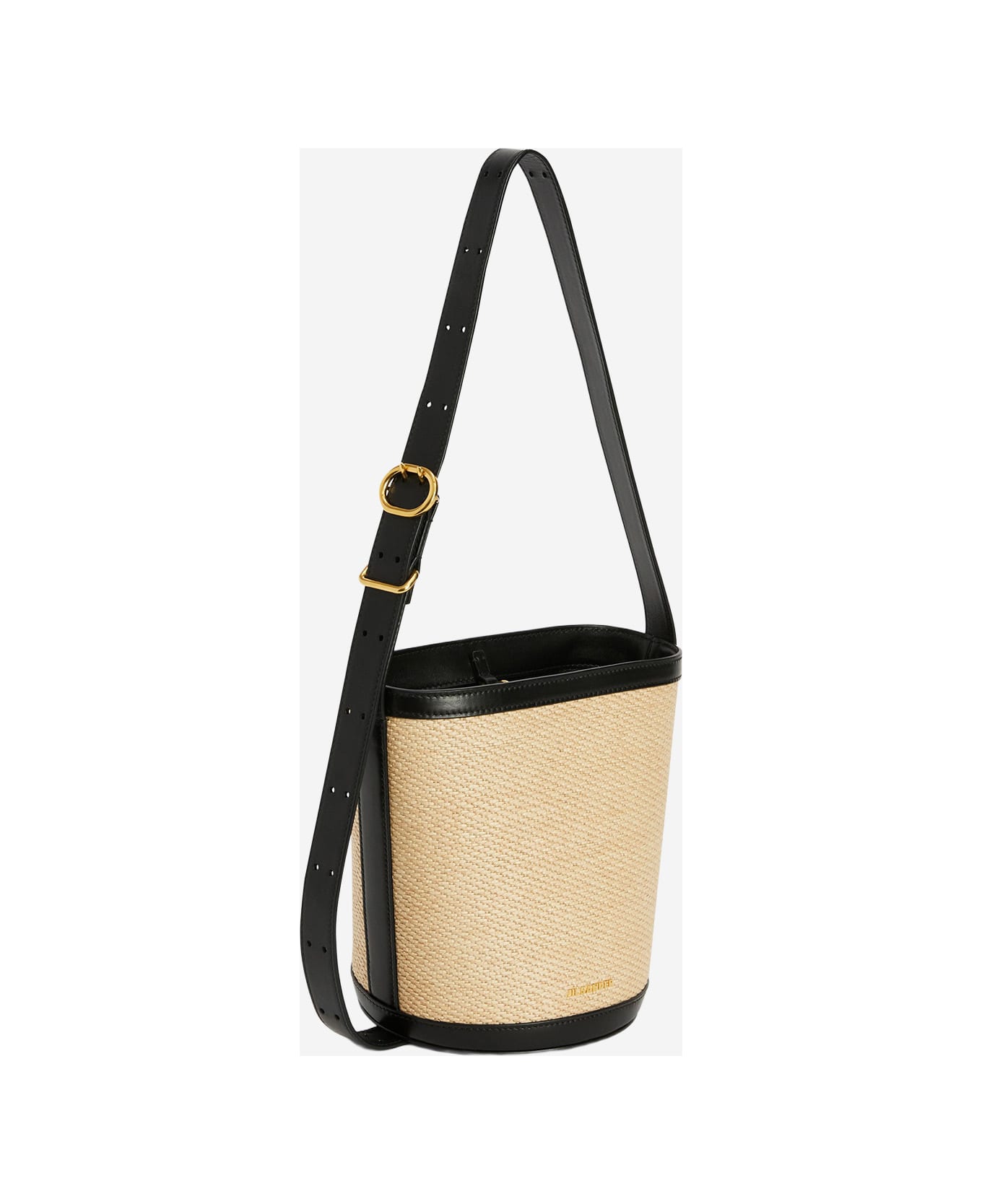 Jil Sander Cannolo Bucket Bag In Leather And Rafia - Natural
