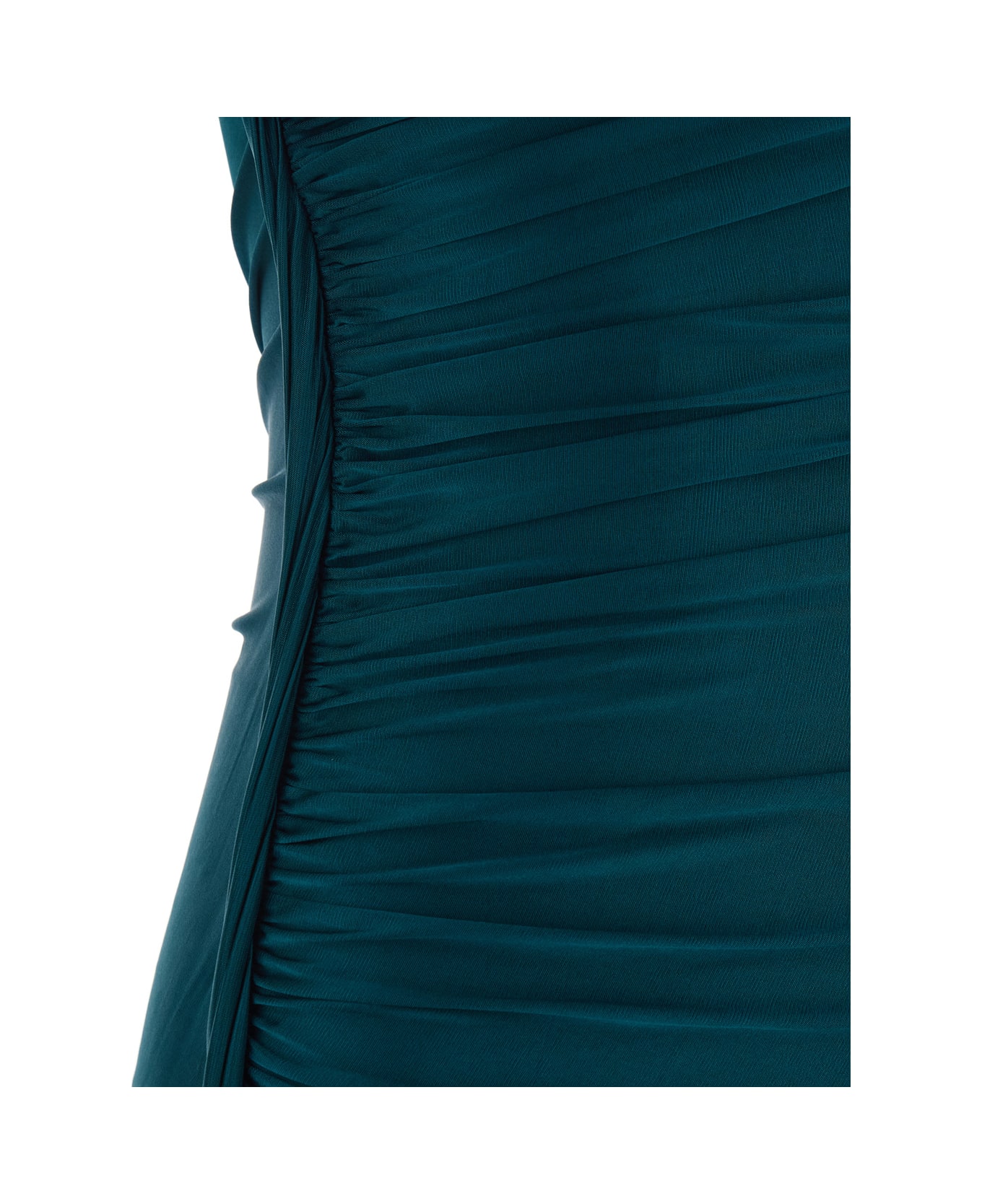 Victoria Beckham Petrol Green Long Dress With Round Neckline And Ruffled Details In Viscose Woman - Green