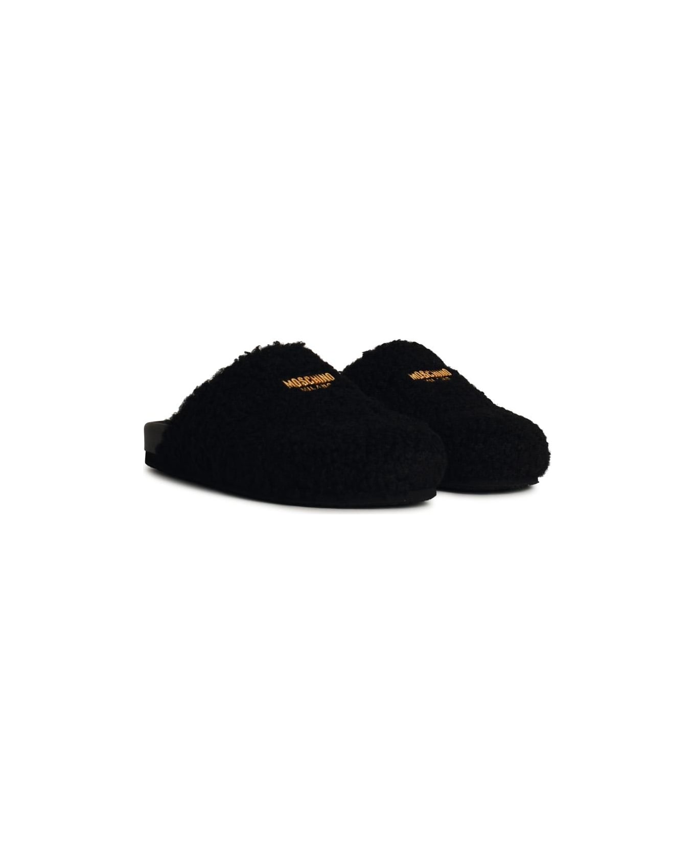 Moschino Black Leather Blend Slippers - Black