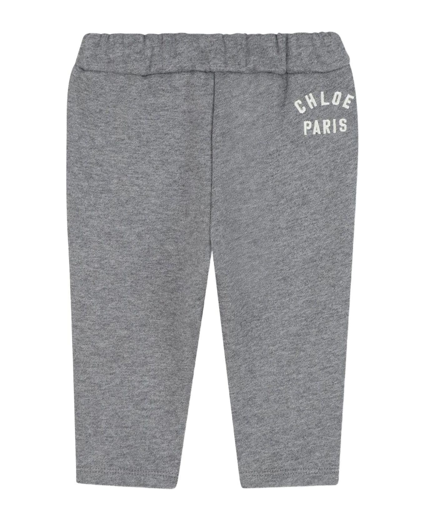 Chloé Grey Trousers For Baby Girl With Logo - Grey