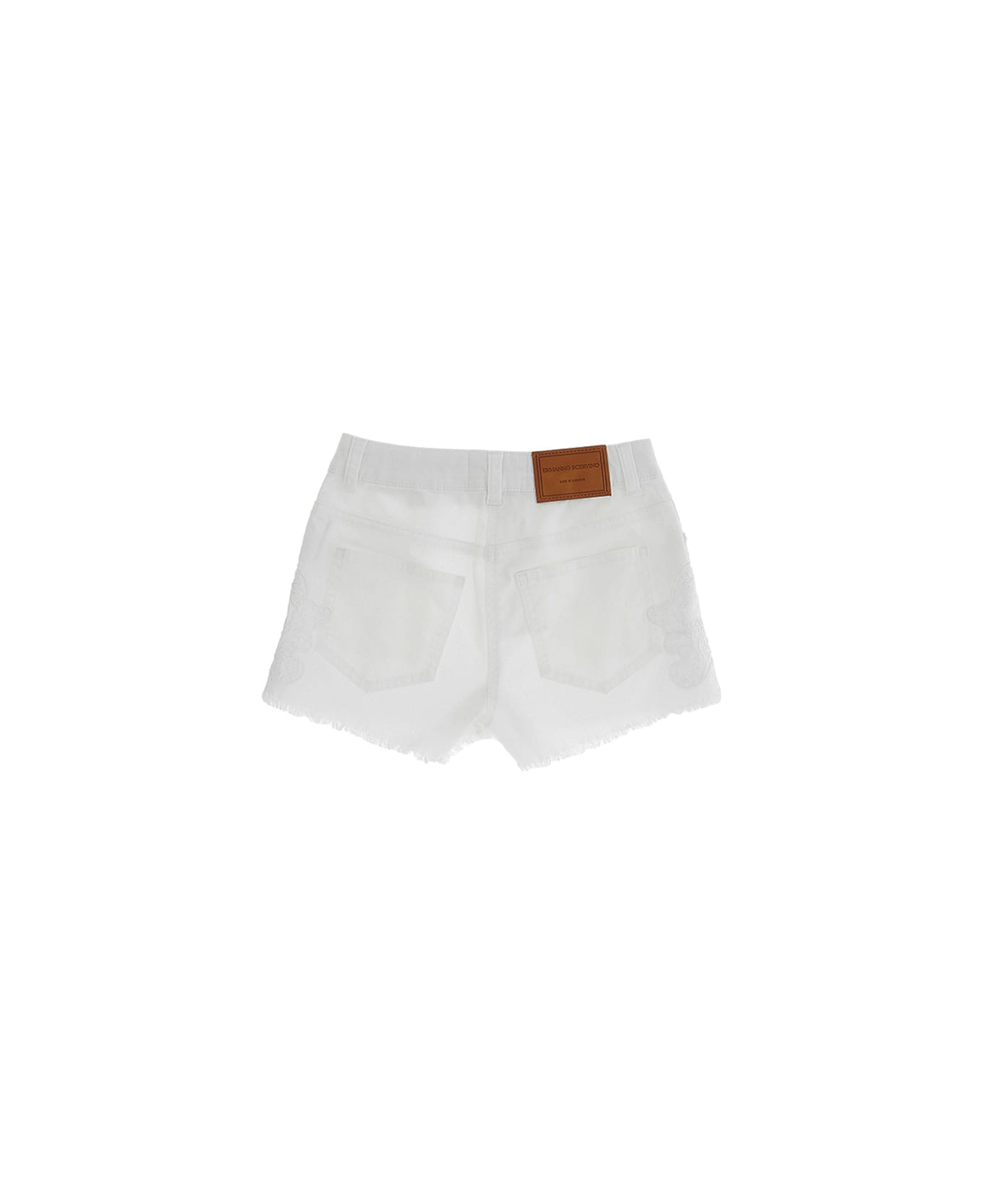 Ermanno Scervino Junior White Denim Shorts With Lace Appliqués - White ボトムス