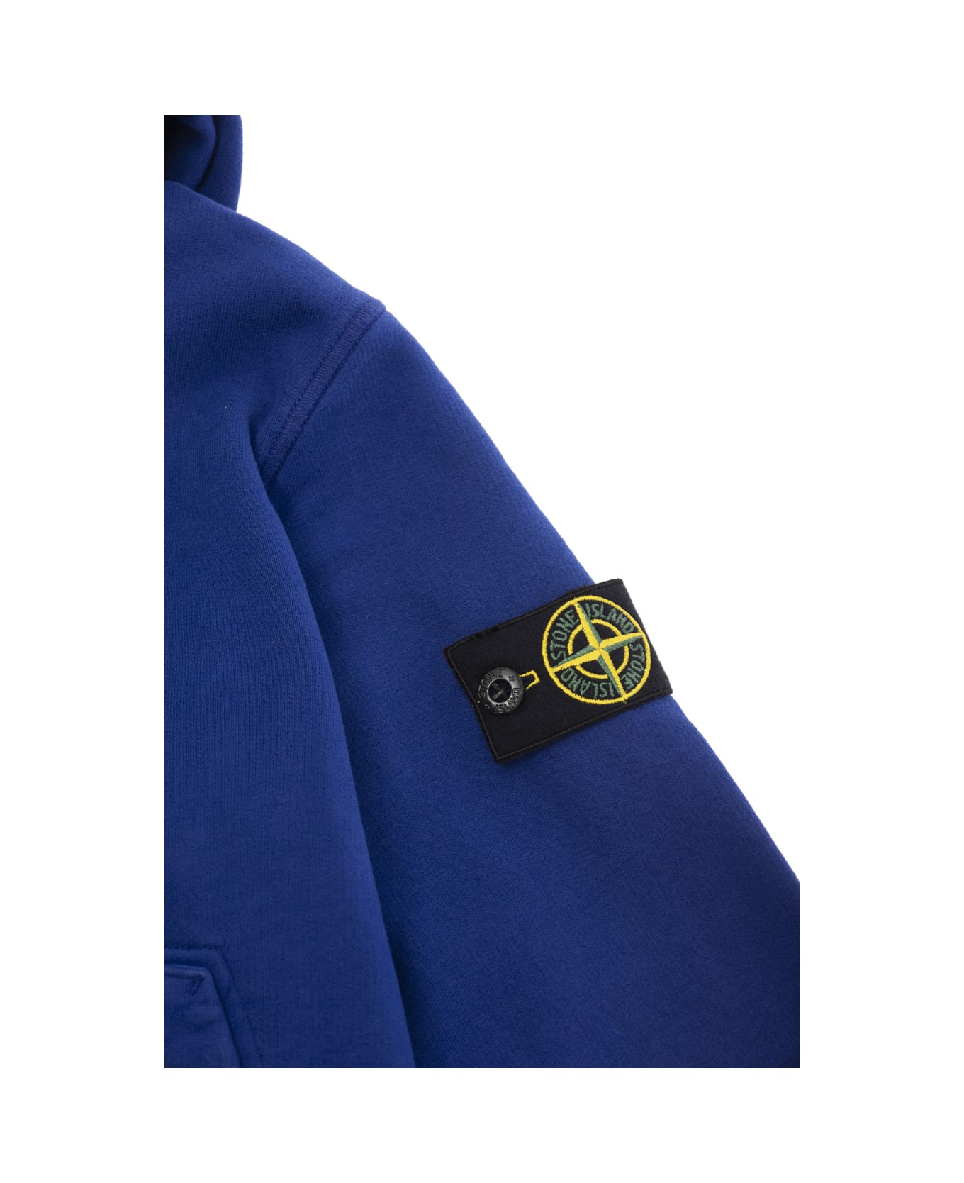 Stone Island Junior Blue Hoodie With Logo Patch In Cotton Man - Blu