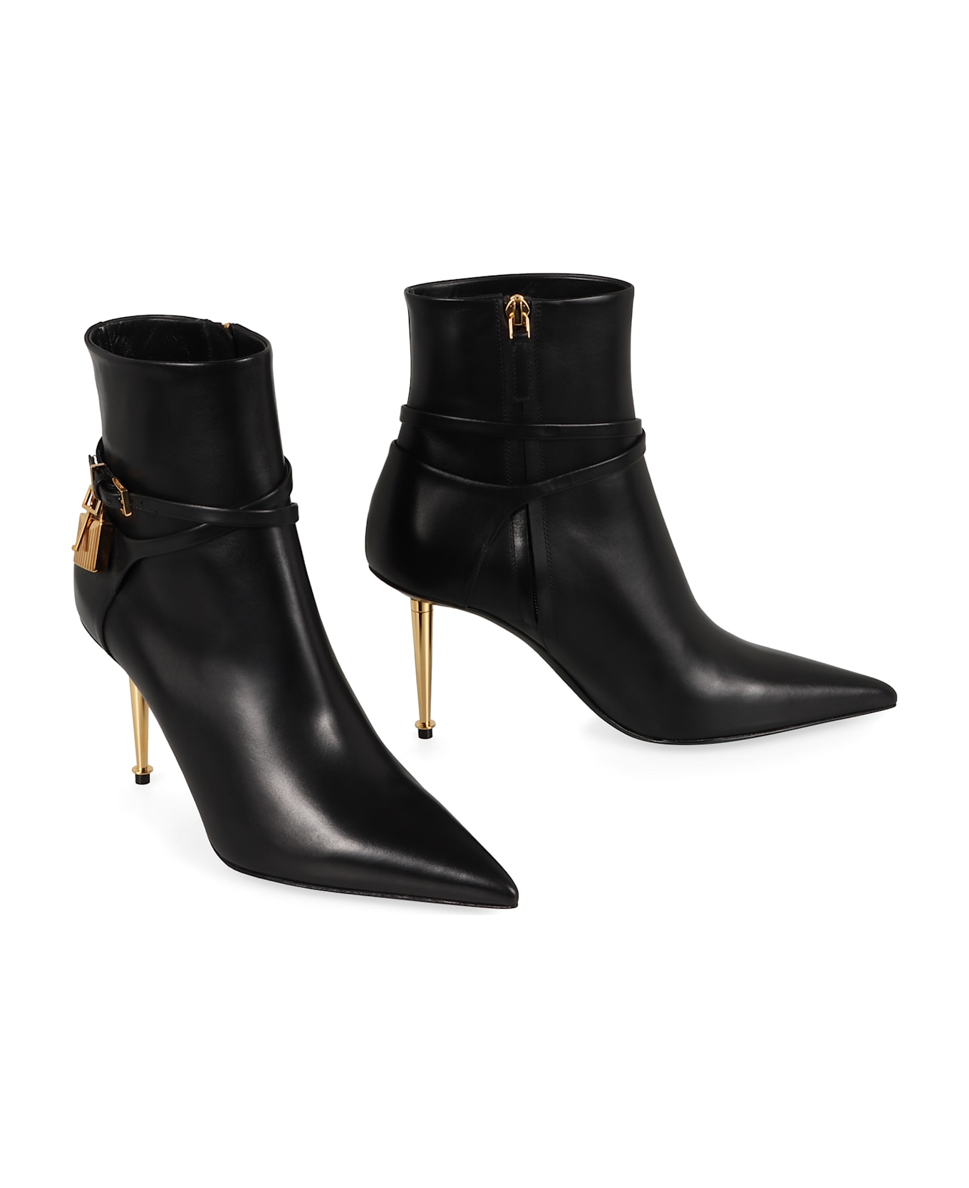 Tom Ford Leather Pointy Toe Ankle Boots - black