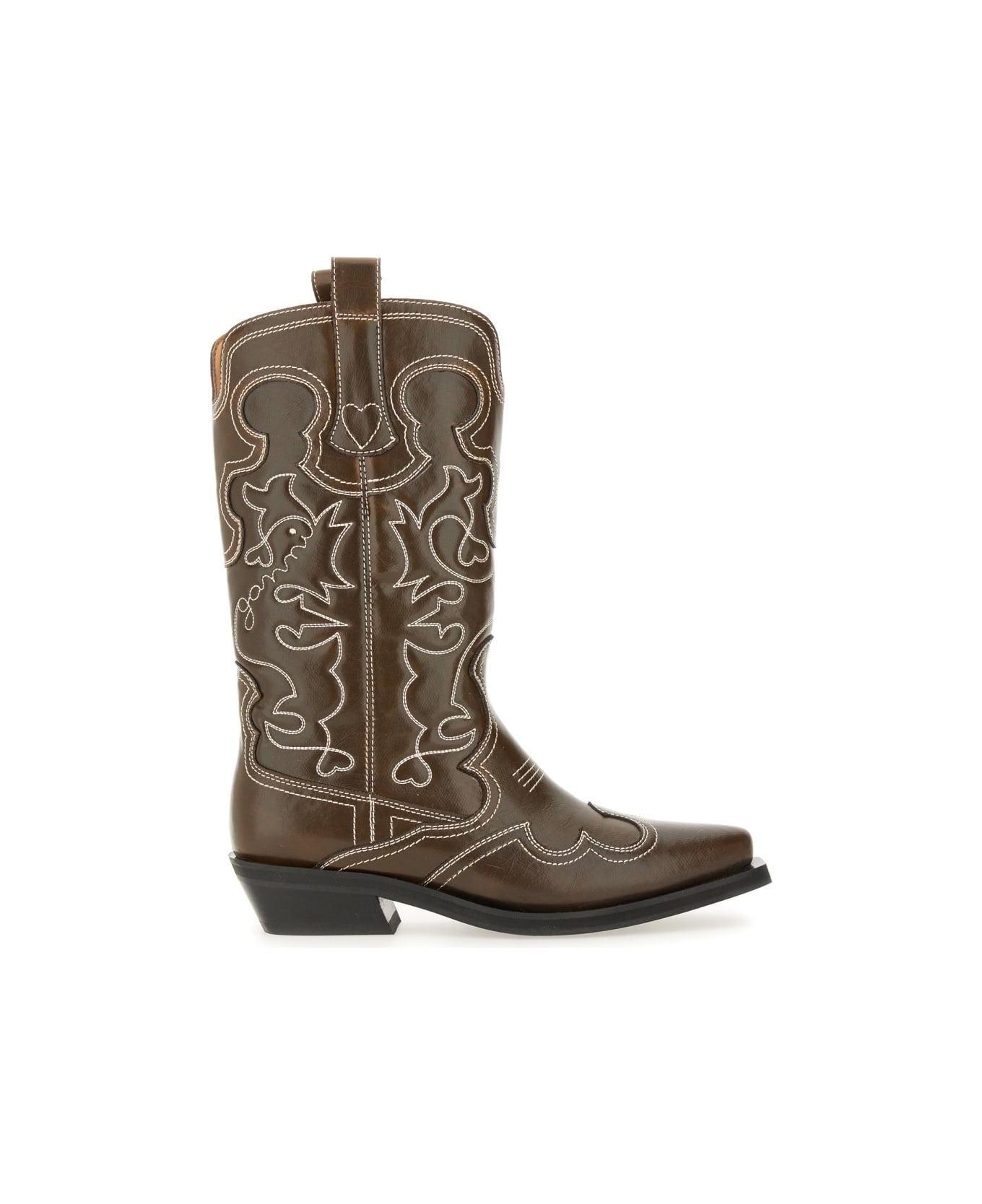Ganni Embroidered "western" Boot - BLACK