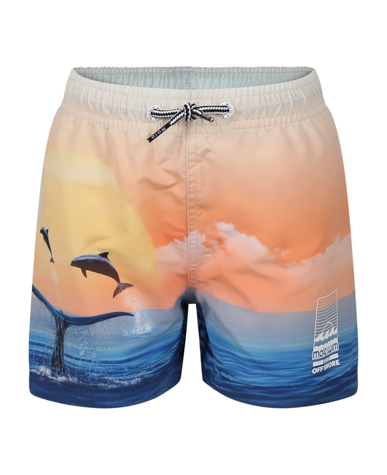 Molo Orange Swimsuit For Boy With Dolphins - Multicolor 水着