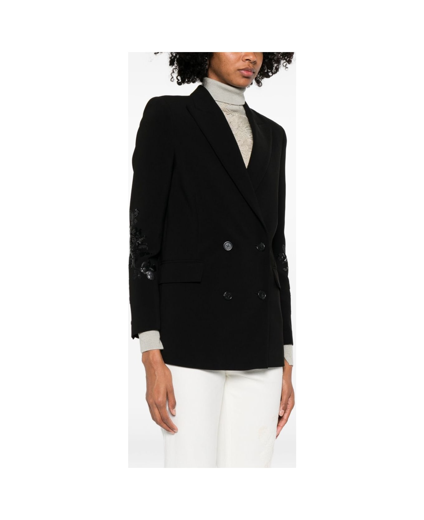 Ermanno Firenze Embroidered Double-breasted Jacket - Black