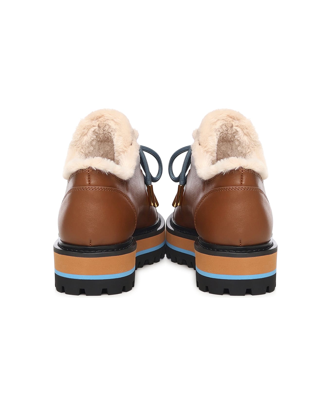 Coccinelle Leather And Faux Fur Desert Boot - Cognac/Natural