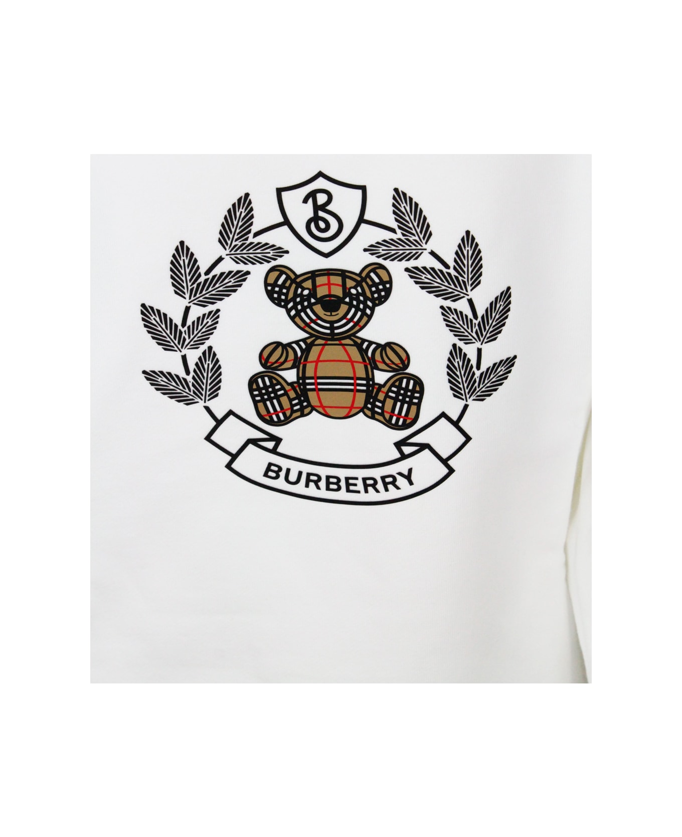 Burberry Crewneck Sweatshirt In Cotton Jersey With Classic Check Teddy Bear Print On The Front - White