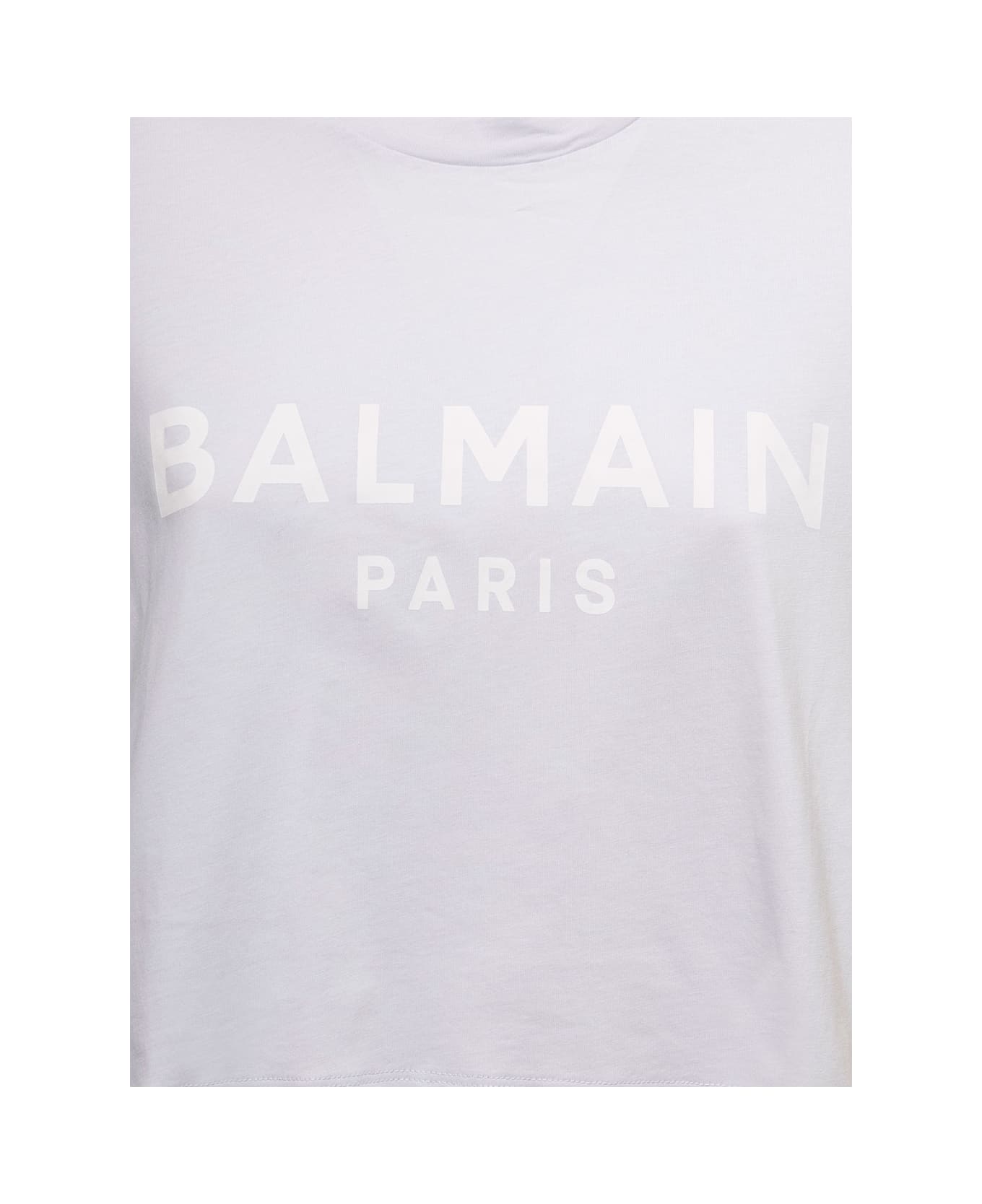 Balmain Cropped Balmain Print T-shrt - Blu