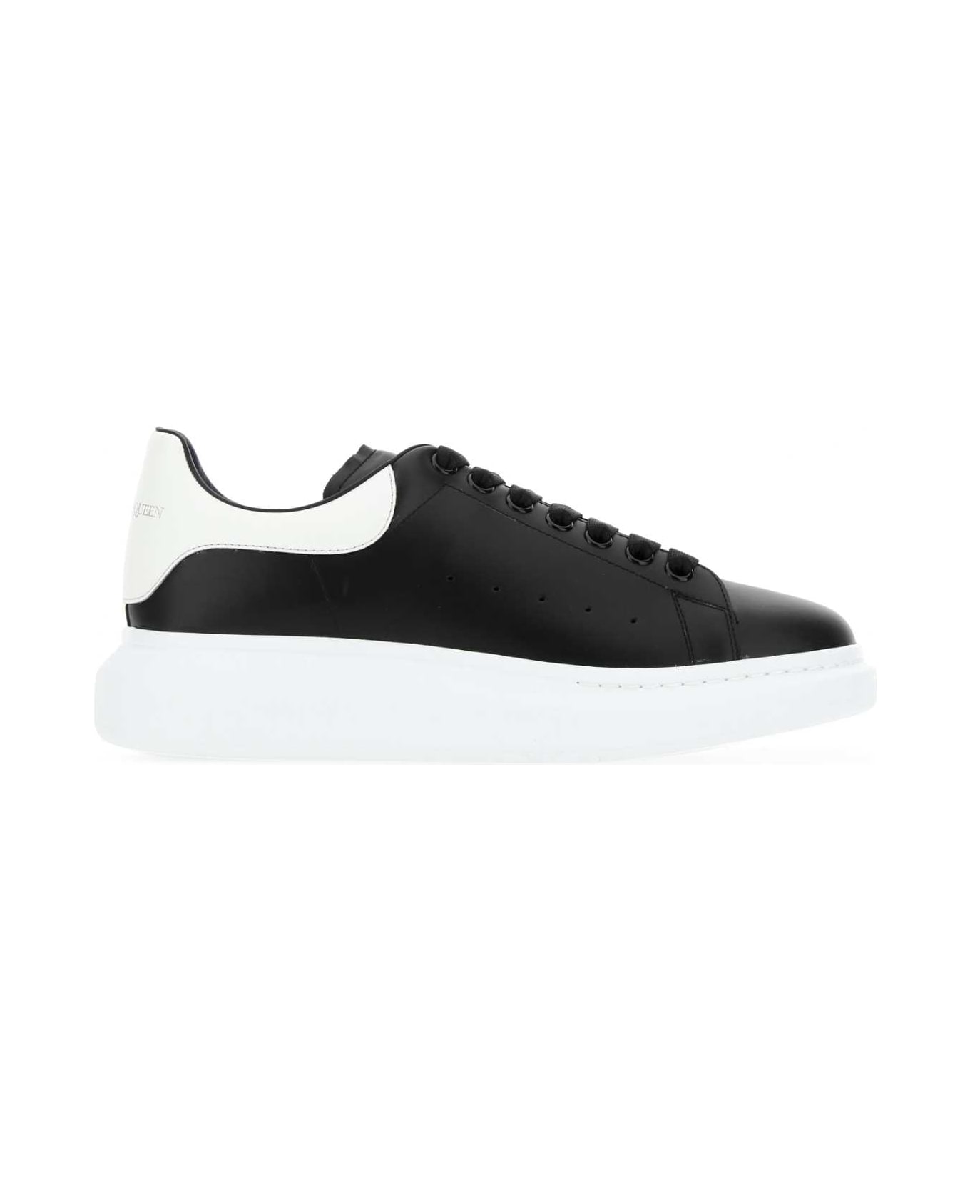 Alexander McQueen Black Leather Sneakers With White Leather Heel - 1070