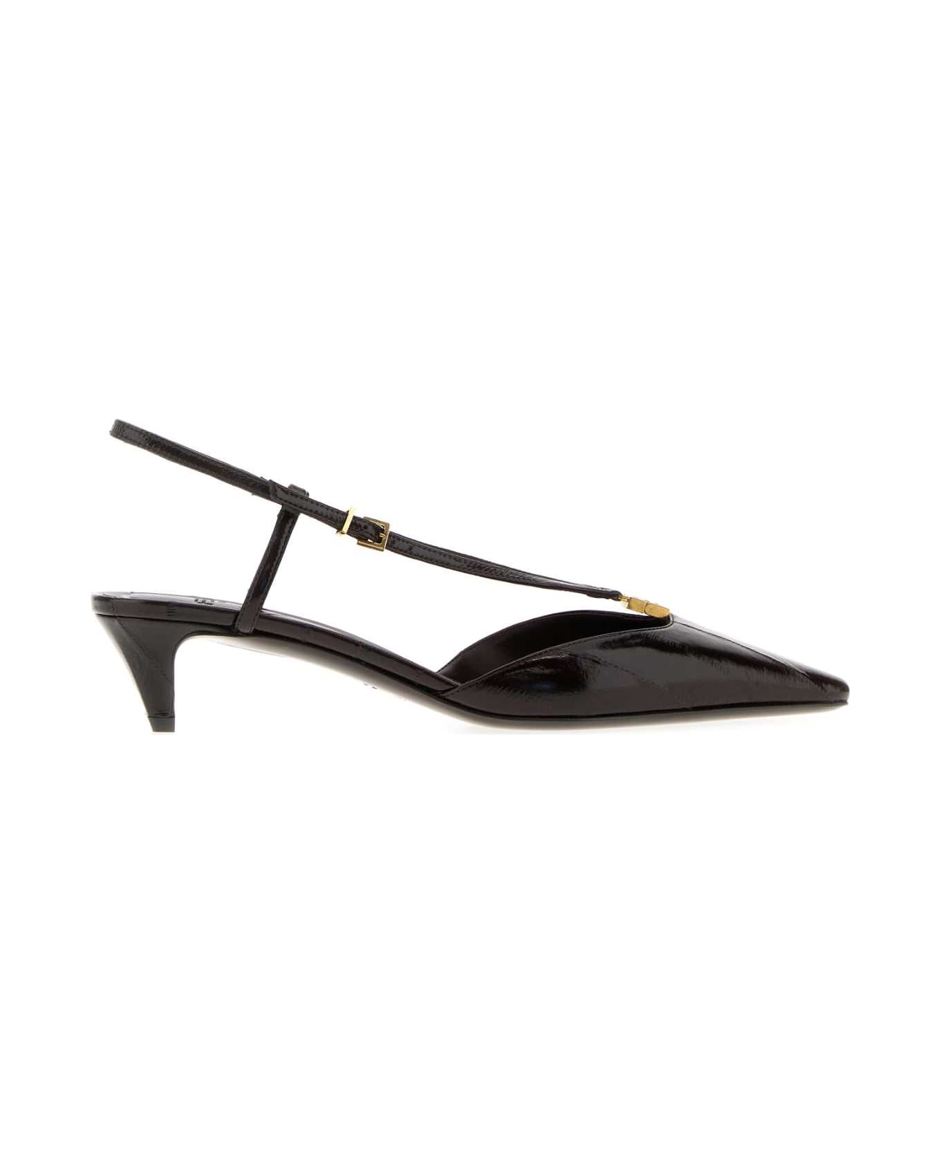 Fendi Dark Brown Leather Fendi Ffold Pumps - BROWN ハイヒール