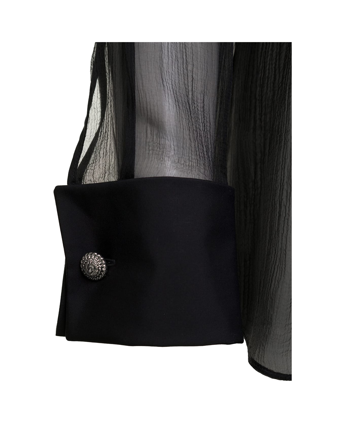 Balmain Shirt With Oversized Pointed Collar In Silk - Black ブラウス
