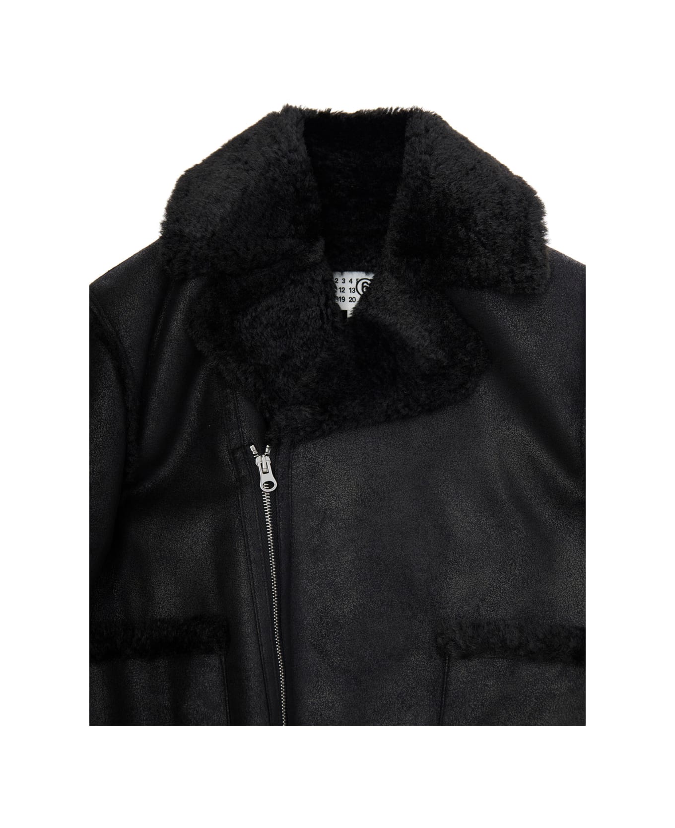 MM6 Maison Margiela Black Jacket With Ecofur Collar And Logo Patch On The Sleeve In Tech Fabric Girl - Black