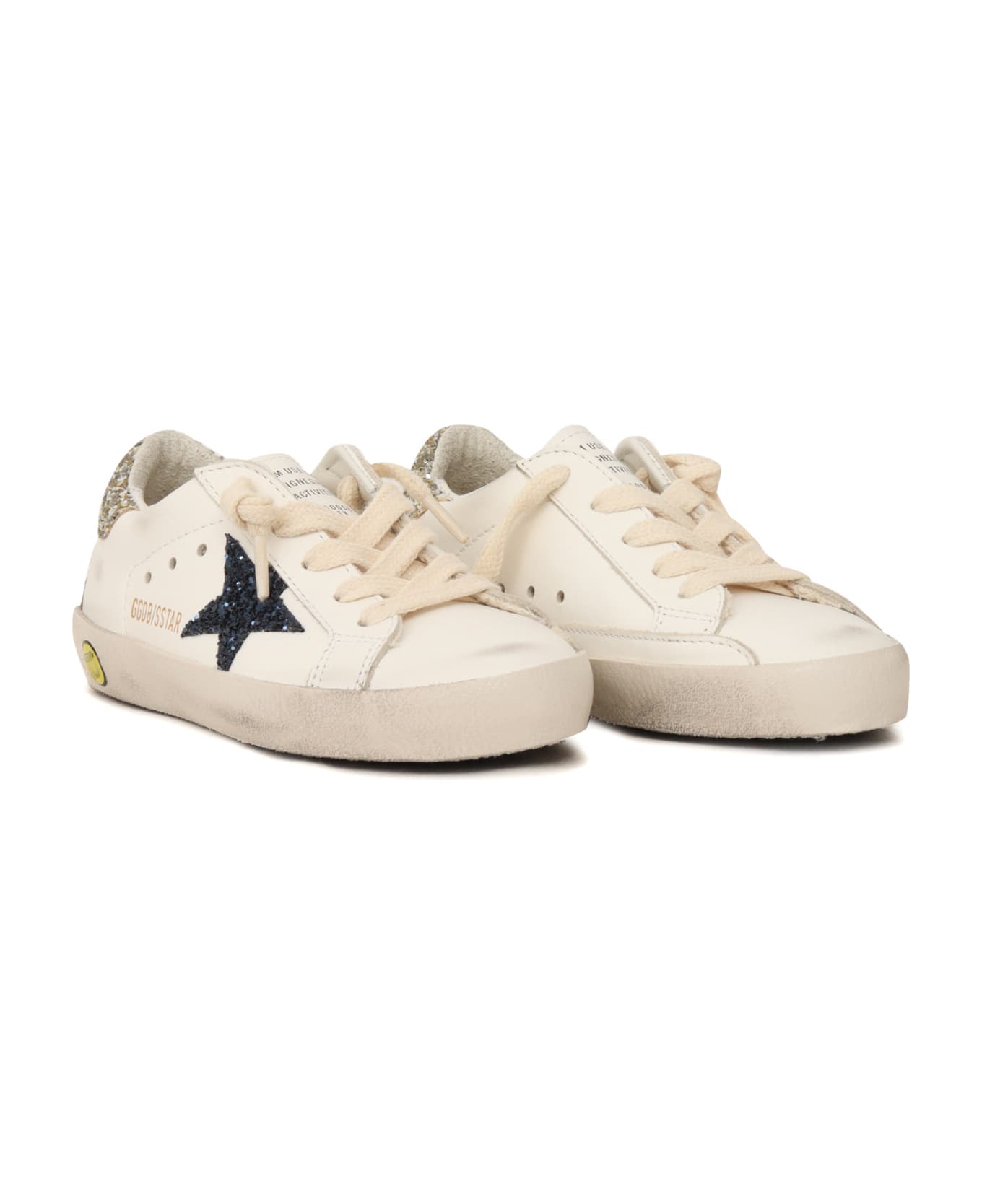 Golden Goose Super Star Leather Upper Glitter Star Heel And Spur - WHITE