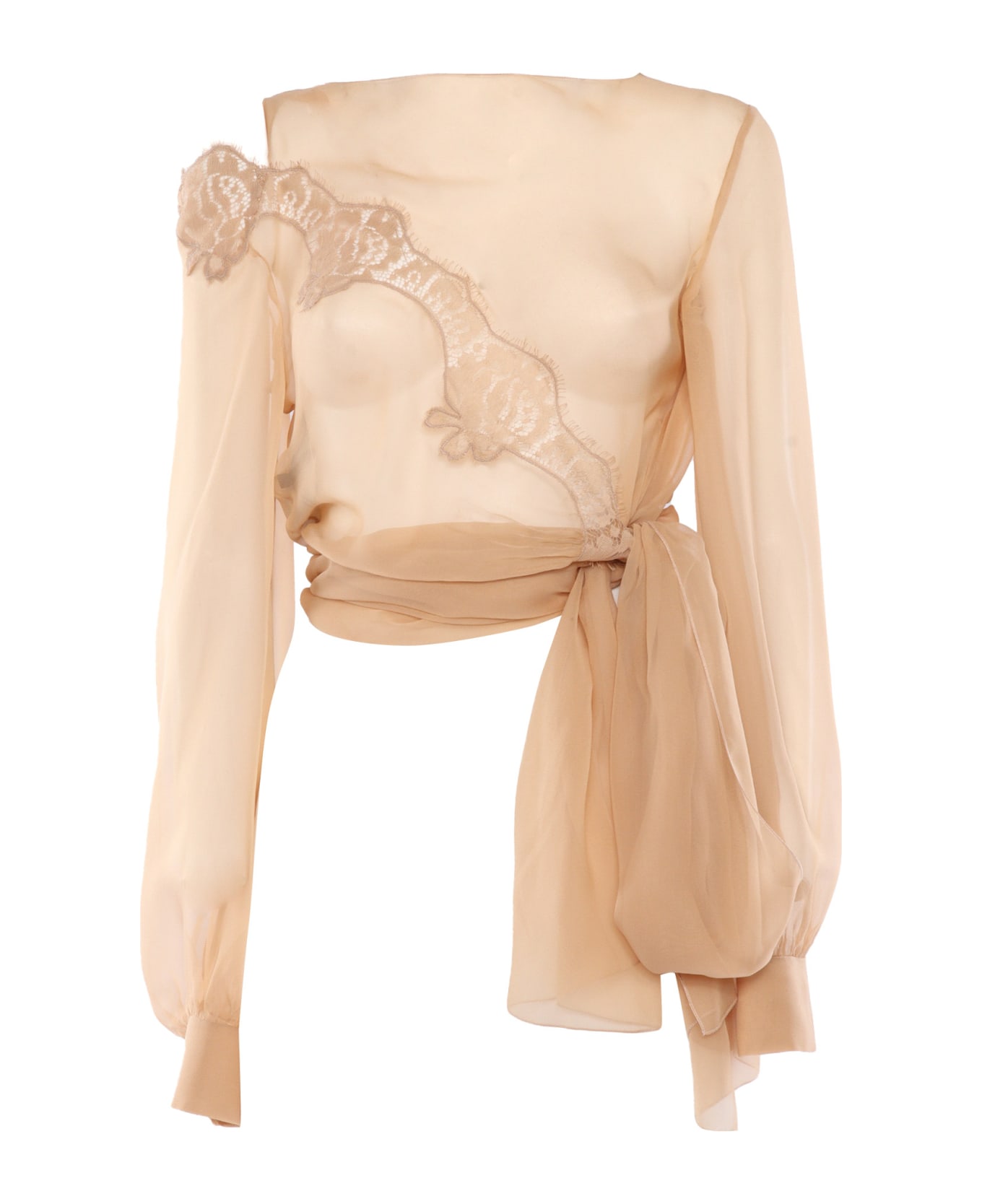 Alberta Ferretti Transparent Flesh-colored Blouse - BEIGE