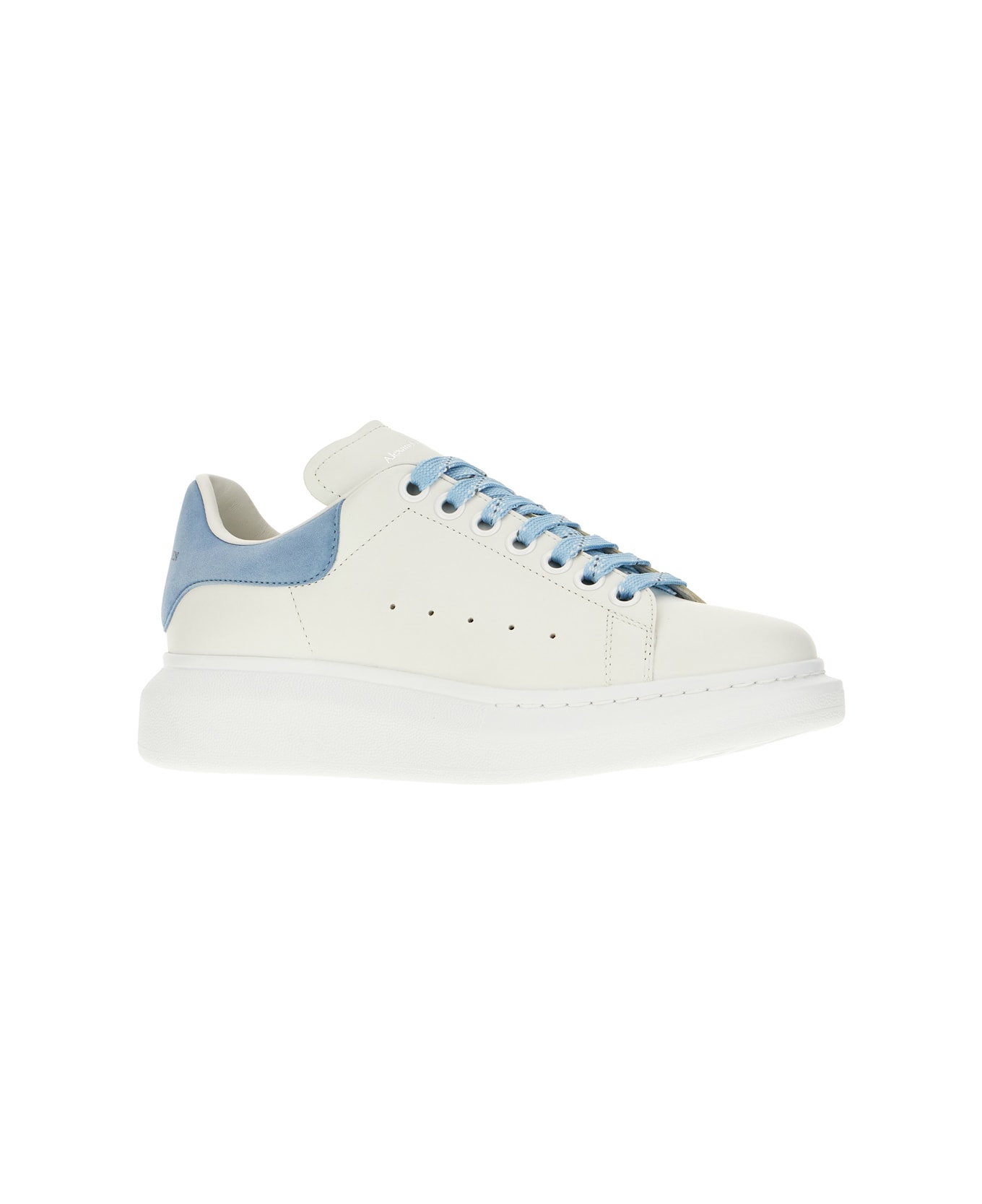 Alexander McQueen White Leather Sneakers With Light Blue Suede Heel - WHITE POWDER BLUE
