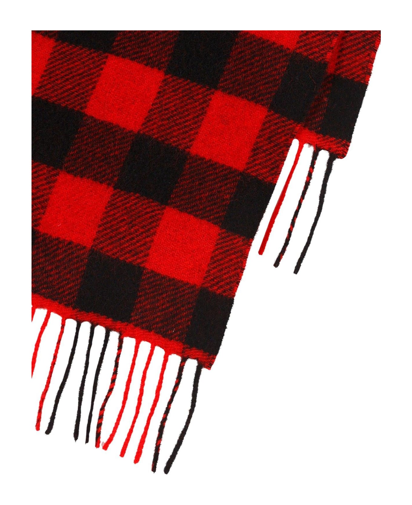 Woolrich Checked Fringed Scarf - Nero/Rosso