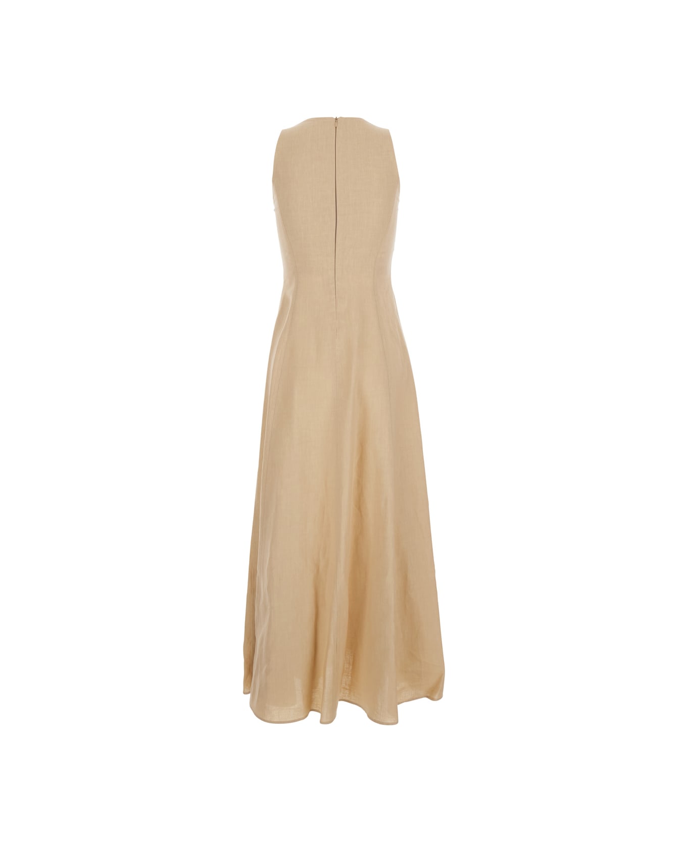 Eleventy Beige Long Sleeveless Dress In Linen Woman - Beige