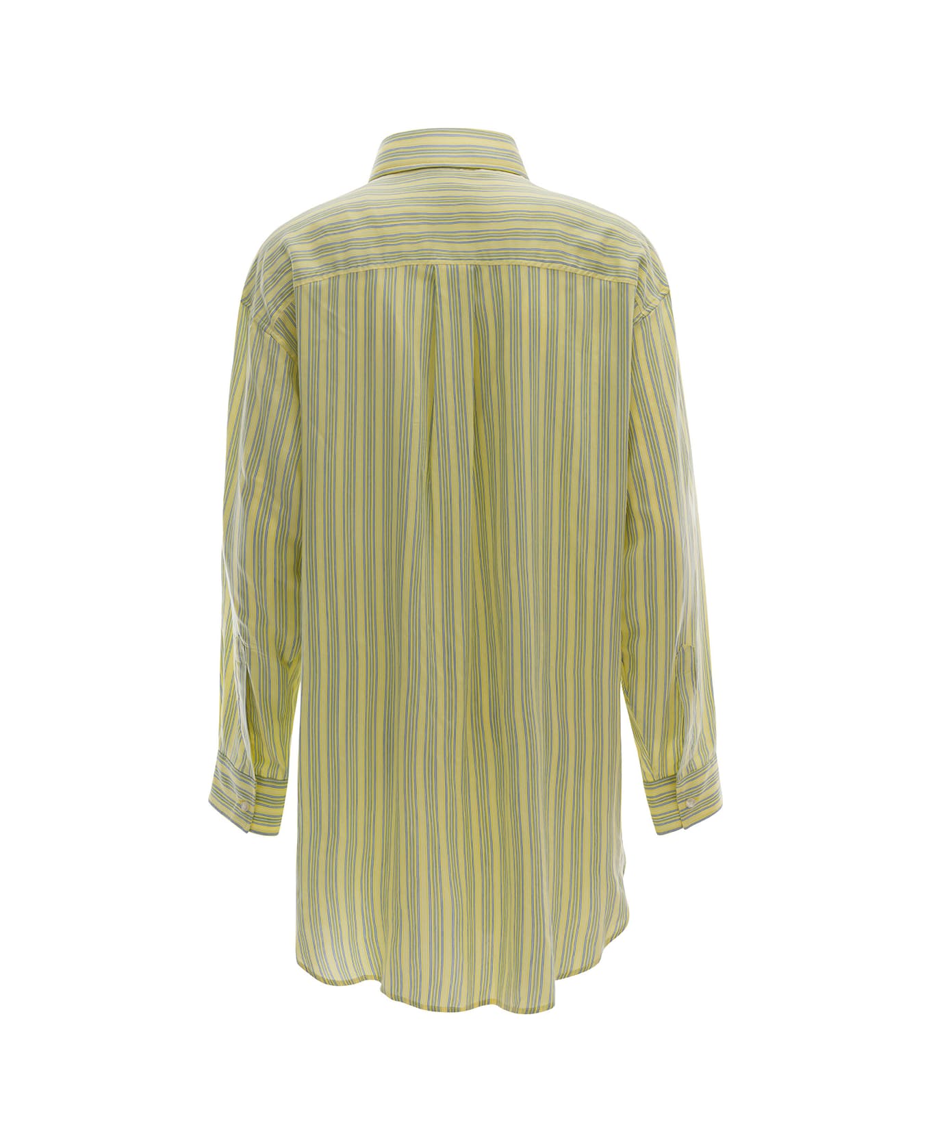 Etro Long Striped Yellow Shirt With Embroidery On The Pocket In Silk Woman - Yellow