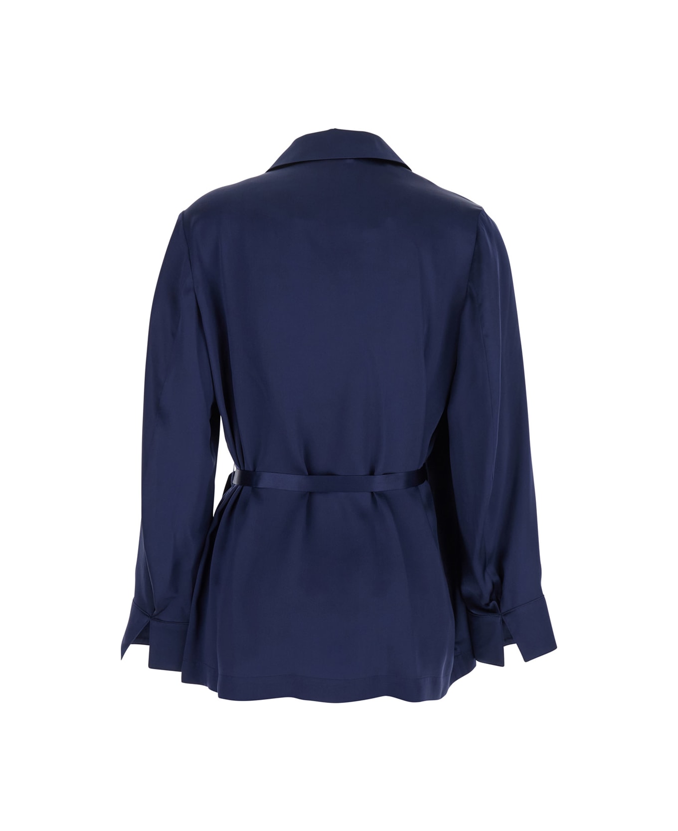 Momonì 
praia
 Dark Blue Jacket With Peak Lapels And Waist Belt In Silk Woman - Blu