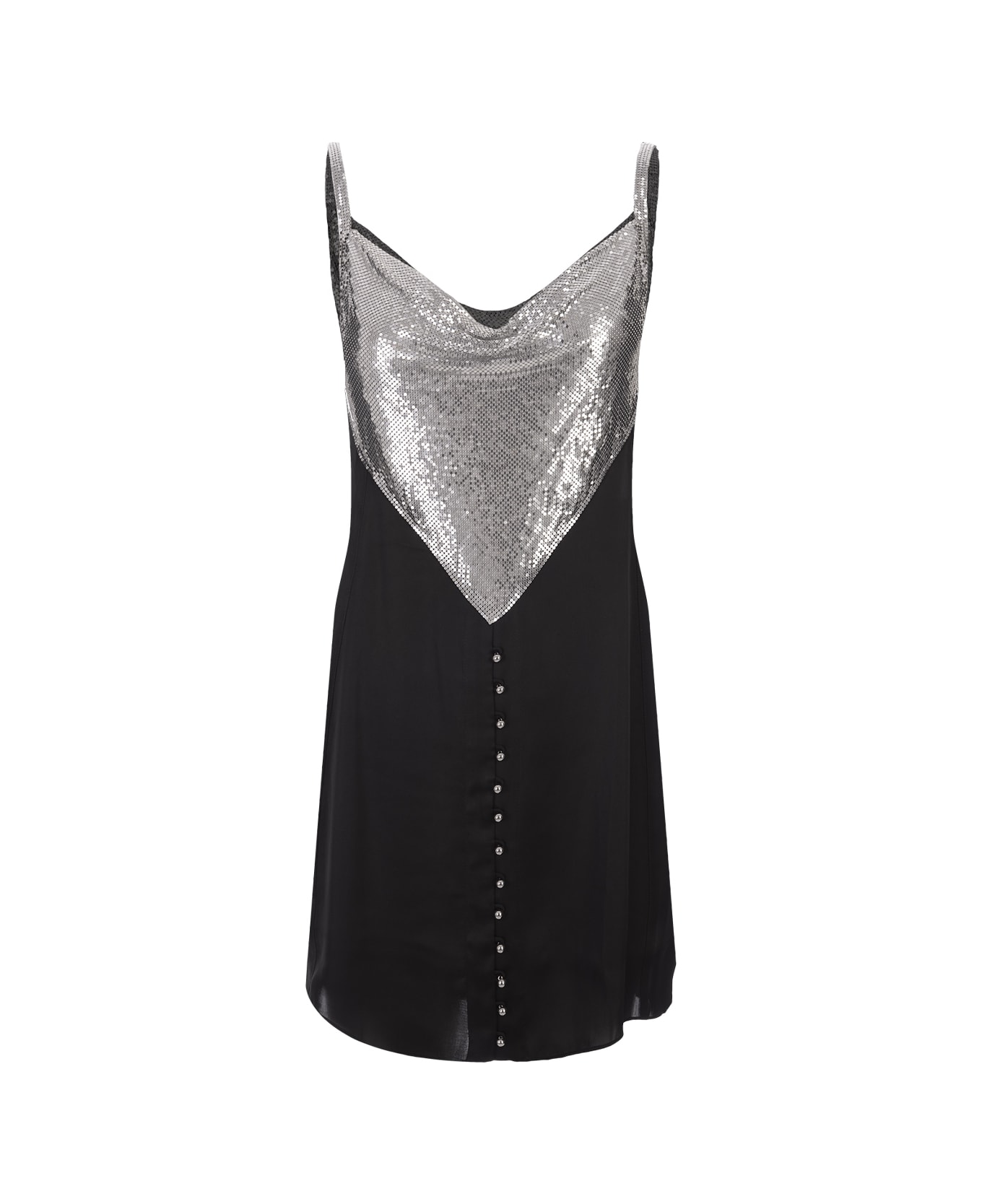 Paco Rabanne Mini Dress In Black Jersey And Silver Mesh - Black