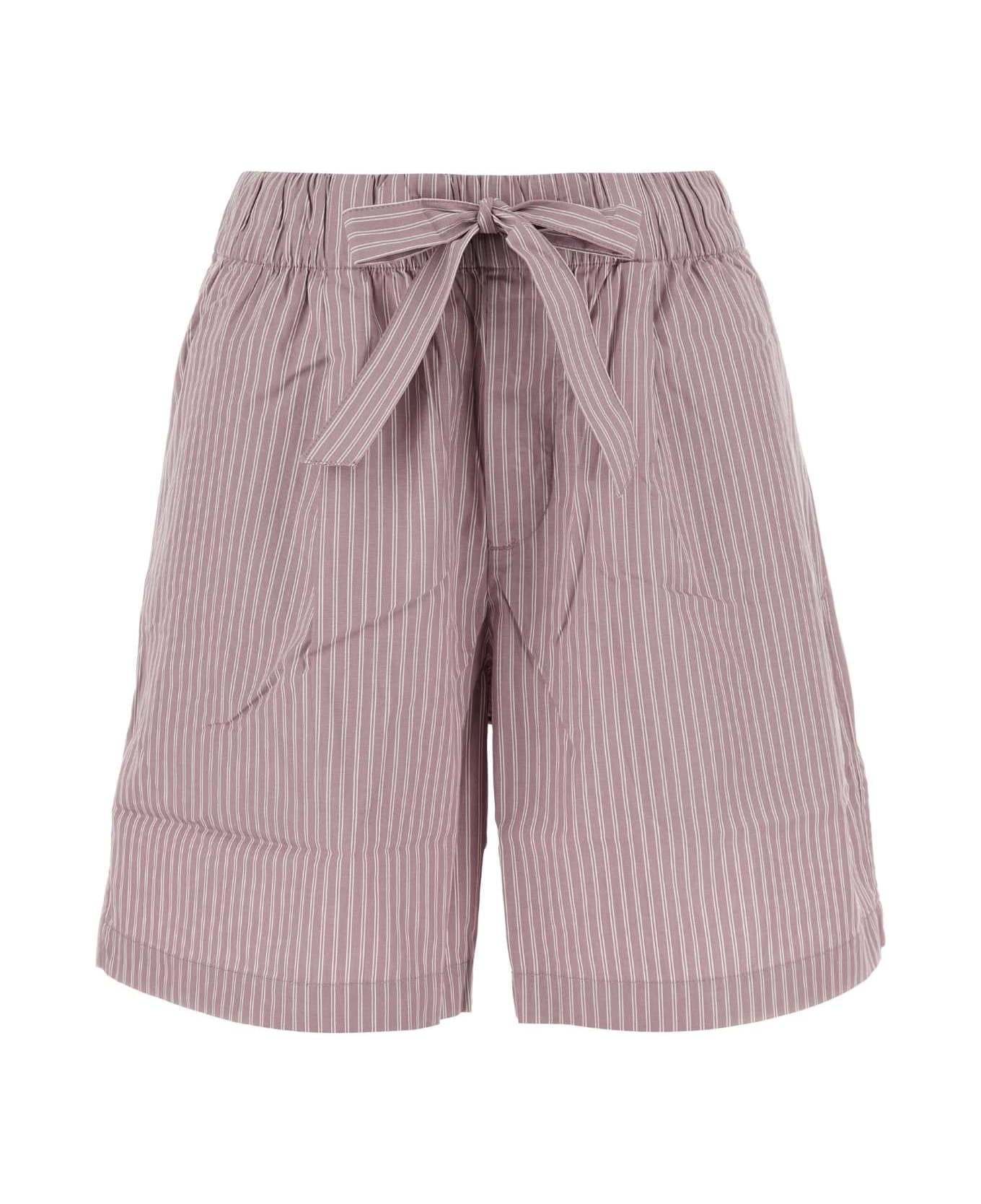 Tekla Embroidered Cotton Pyjama Shorts - MAUVESTRIPES