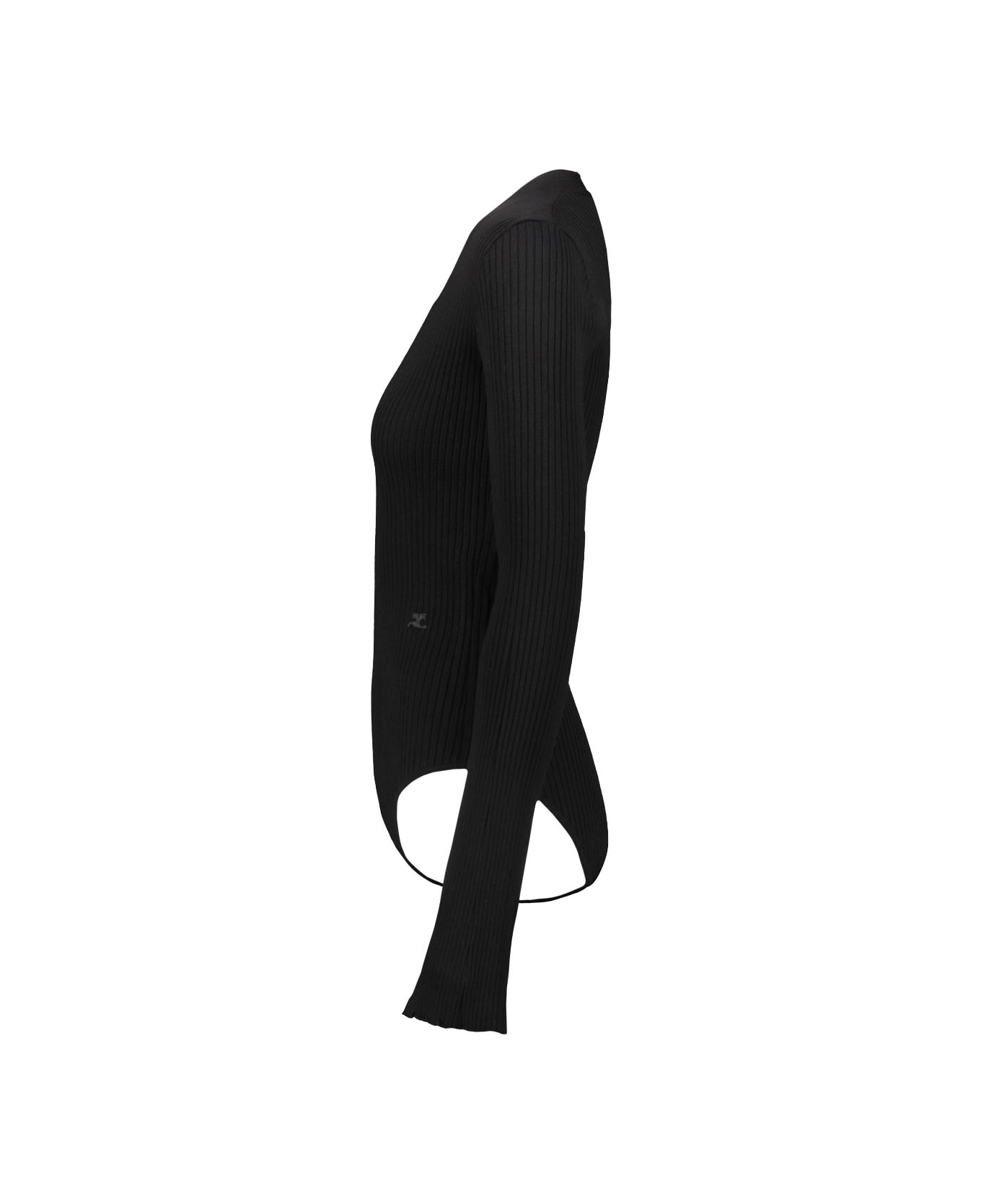 Courrèges Vneck Bodysuit - Black ボディスーツ