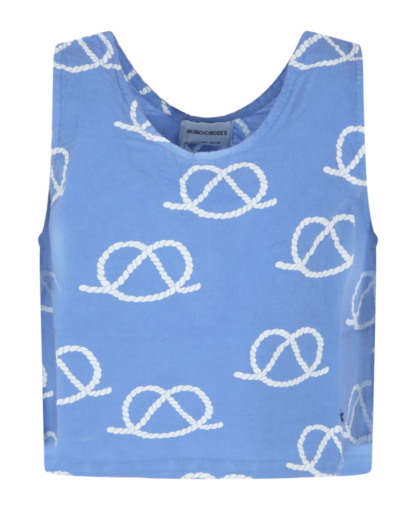 Bobo Choses Sky Blue T-shirt For Girl With Rope Print All-over And Logo - Light Blue