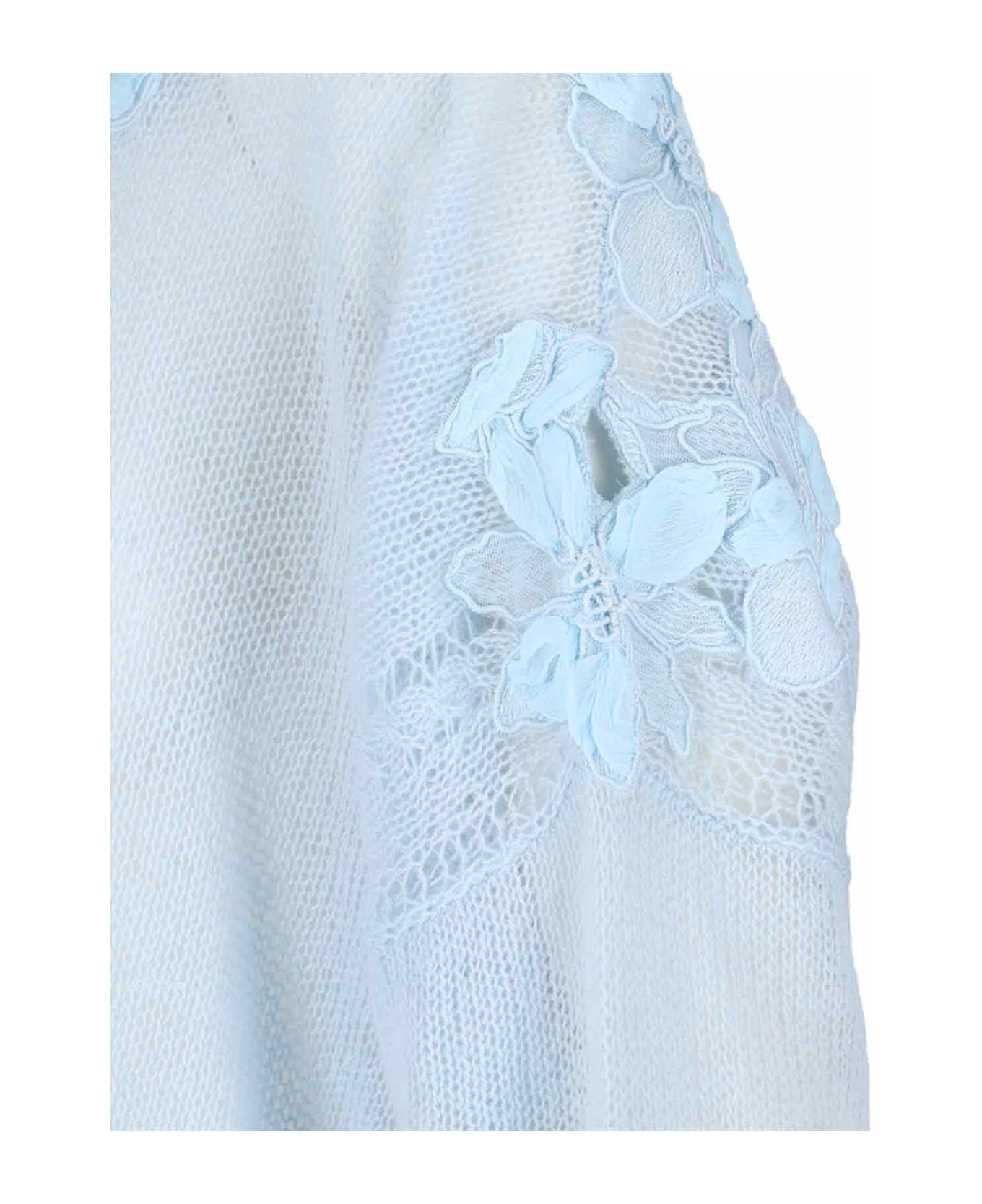 Ermanno Scervino Top With Floral Appliqués - Light Blue