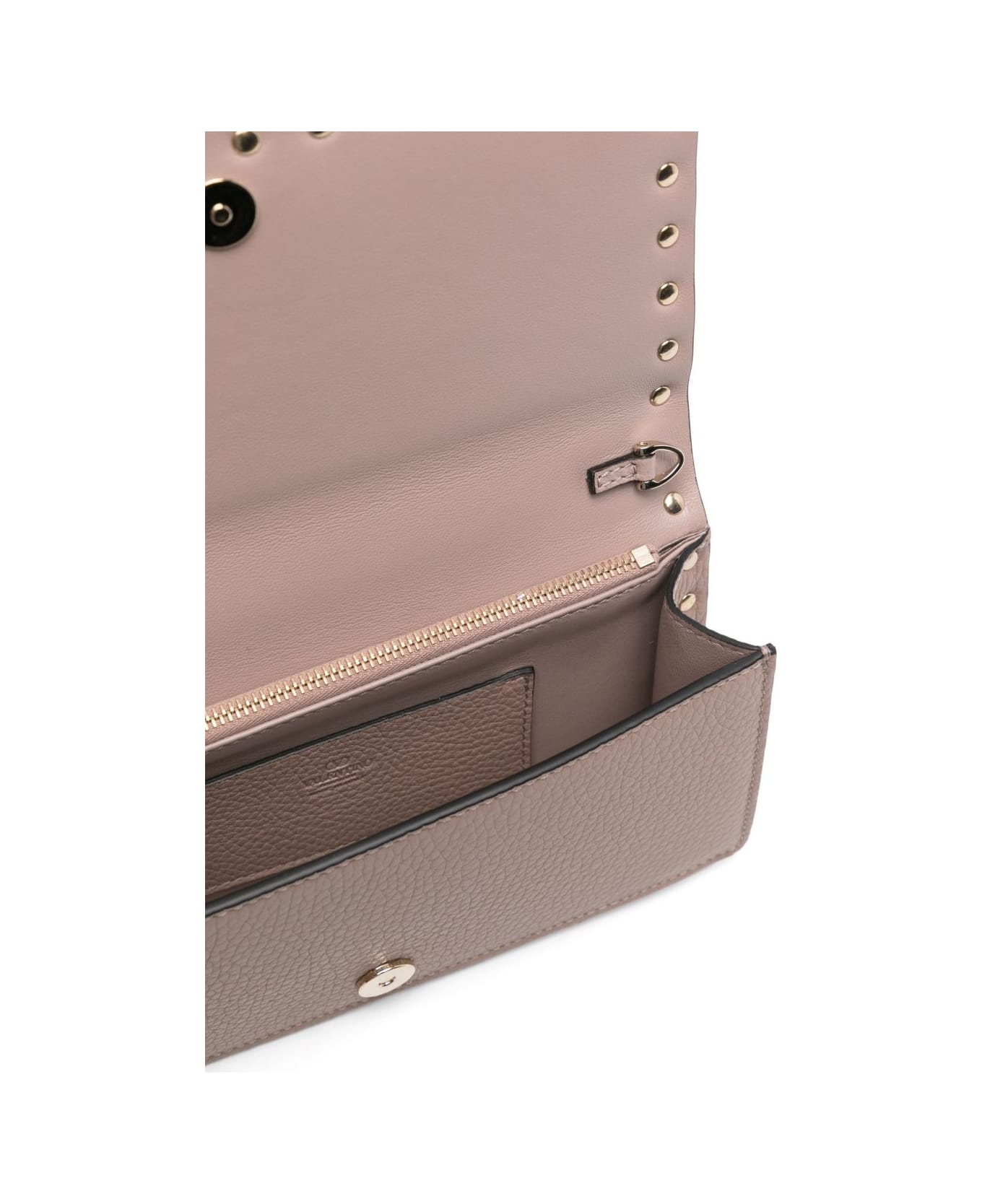 Valentino Garavani Rockstud Leather Wallet On Chain - Powder